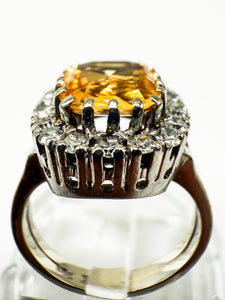 585er Weißgold Ring mit gelber Saphir