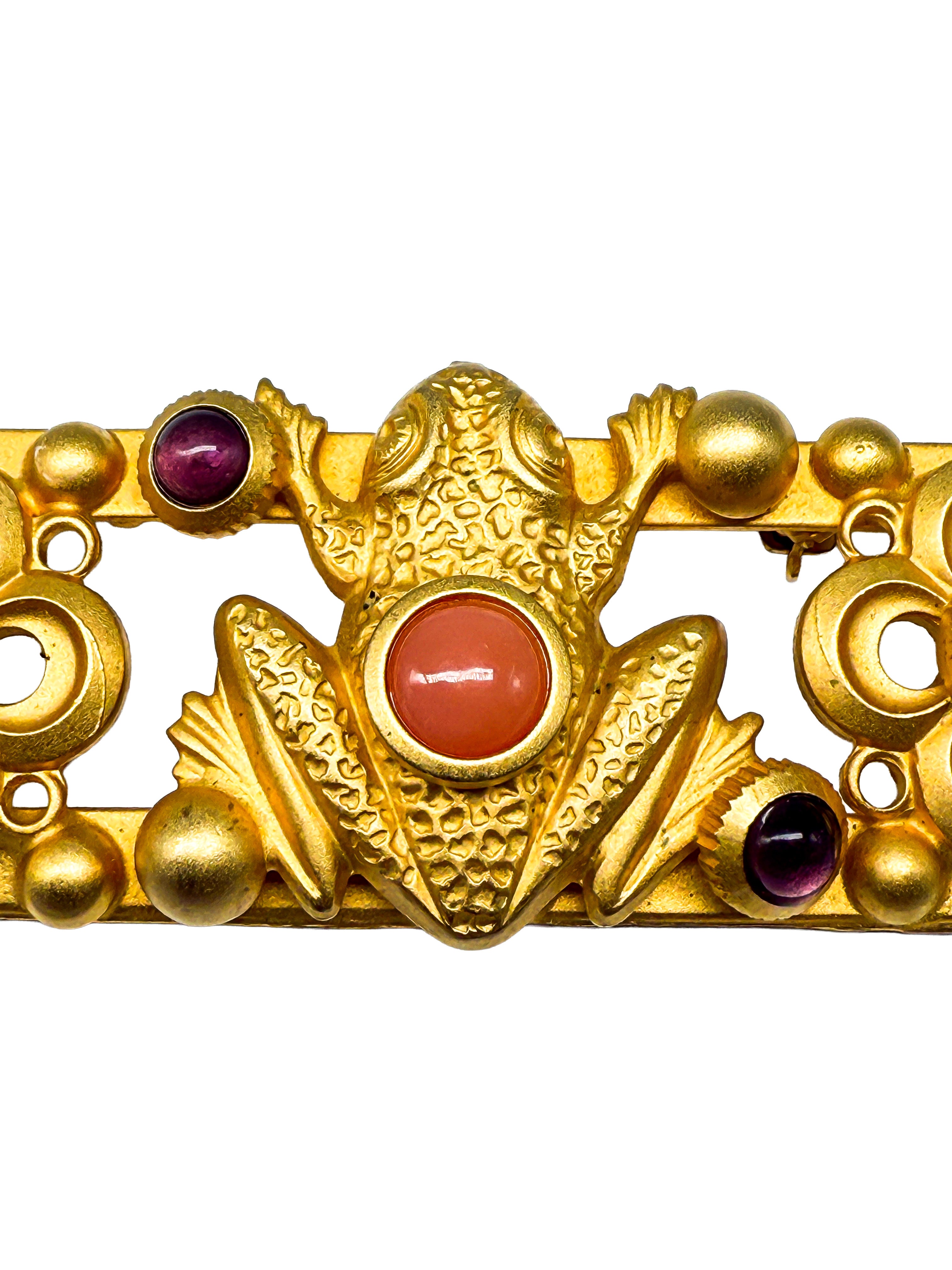 Natasha Stambouli, Modeschmuck Brosche, Frosch, vergioldet