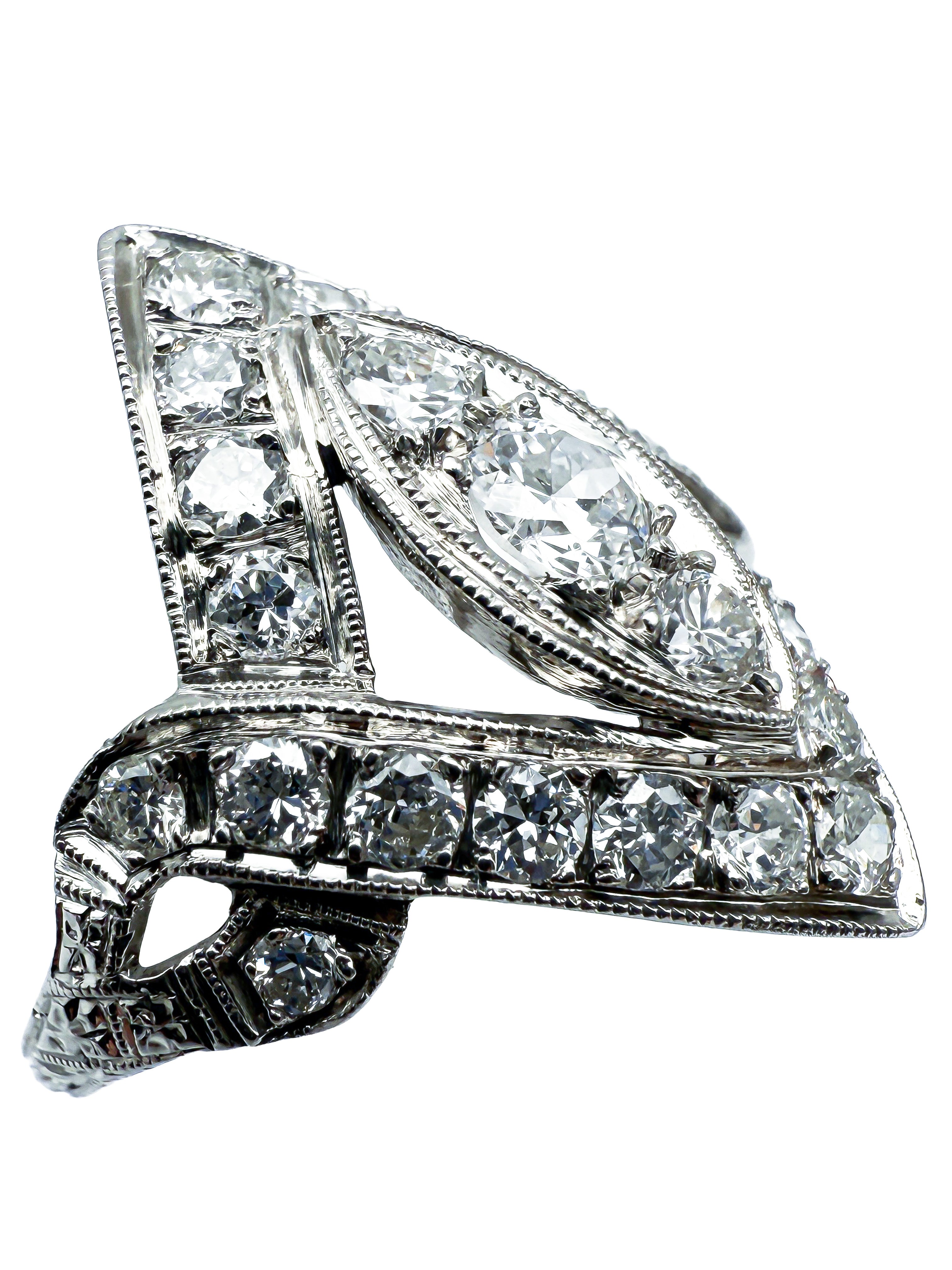 950er Art Deco Platin-Ring mit Diamanten