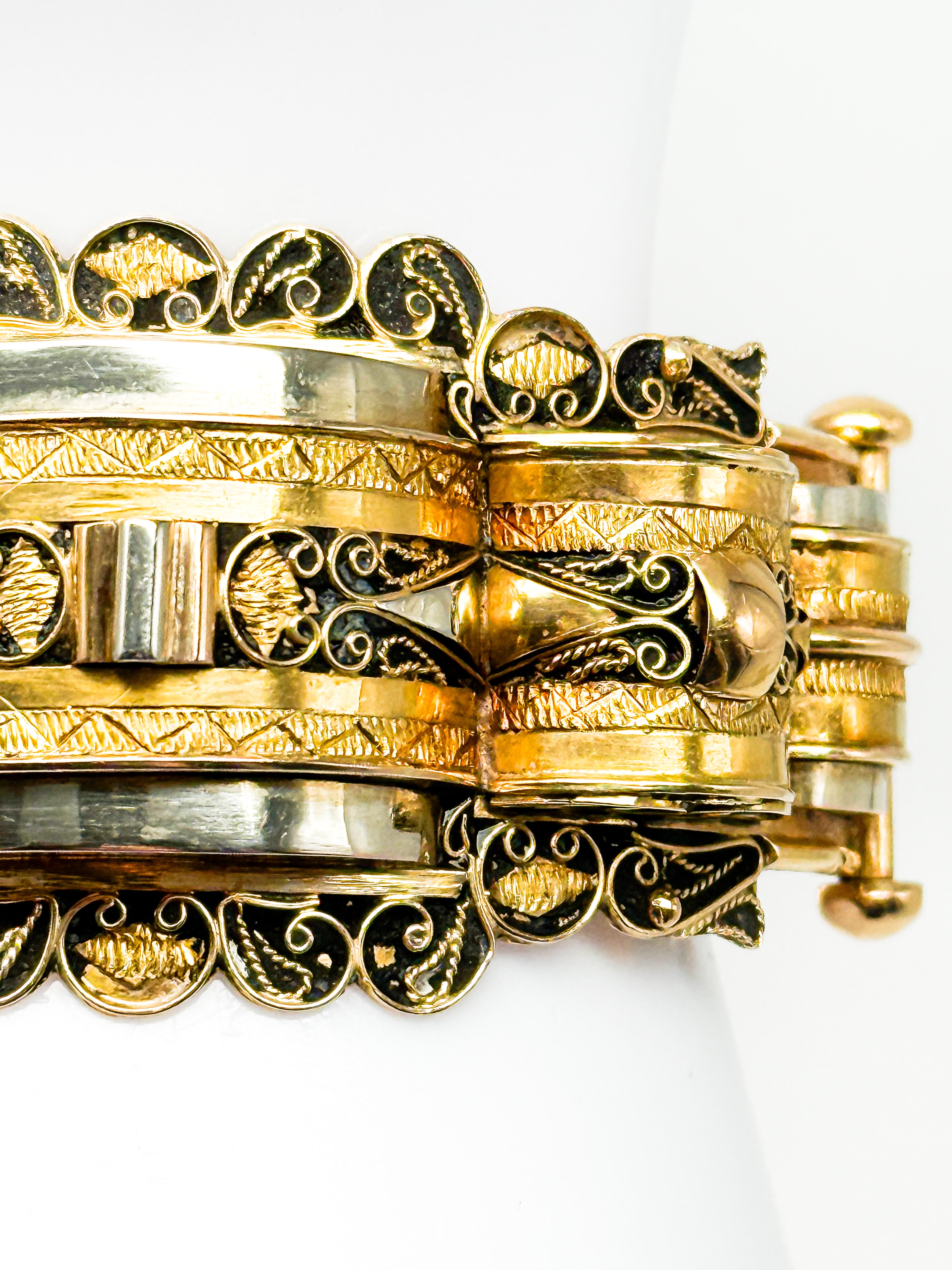 750er Gelbgold Armband, viktorianische Zeit, schwarze Email, 1850-1880