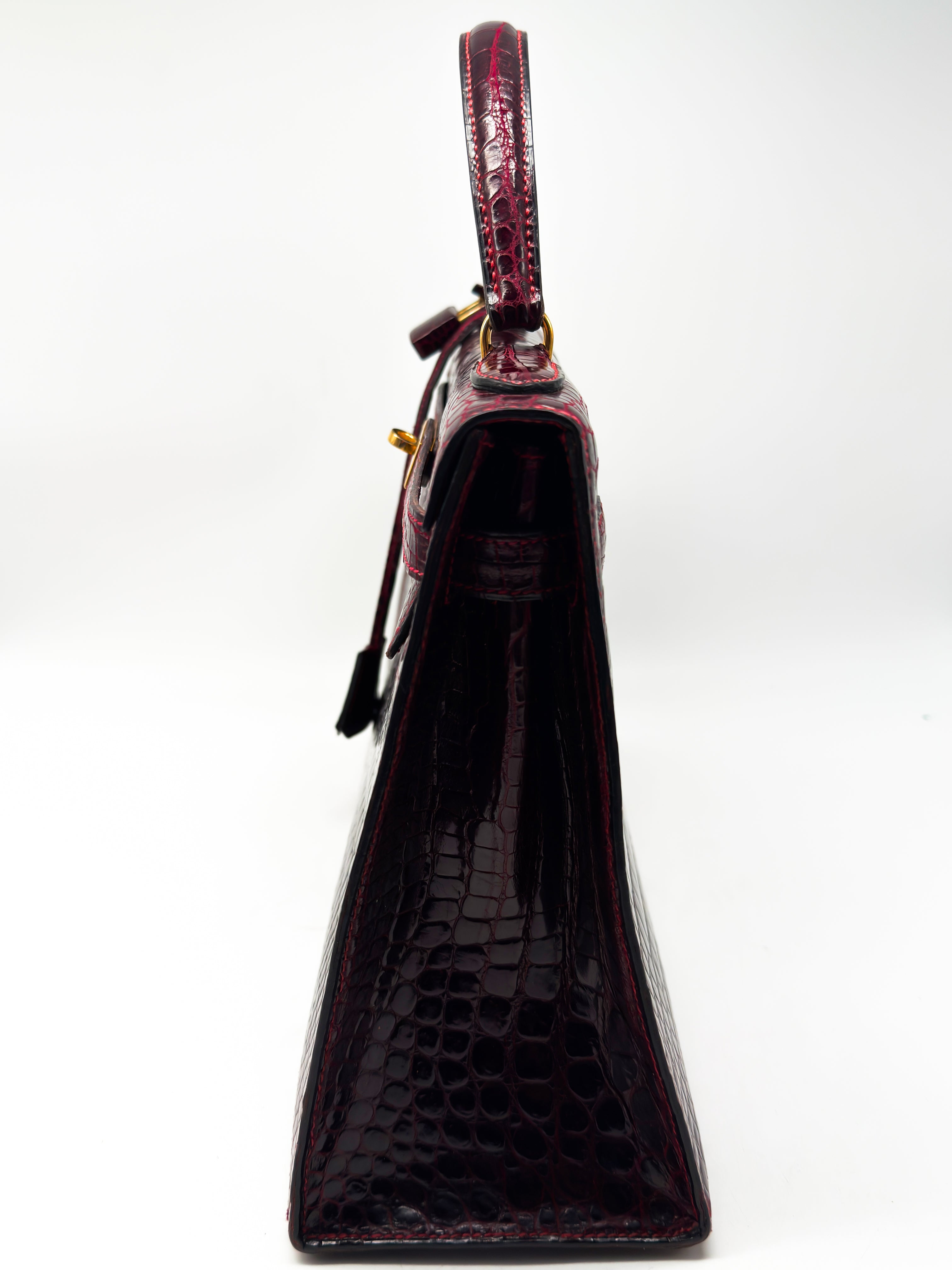 Hermes Kelly 32 Sellier Rouge H / Bordeaux hochglanz-Krokodilleder