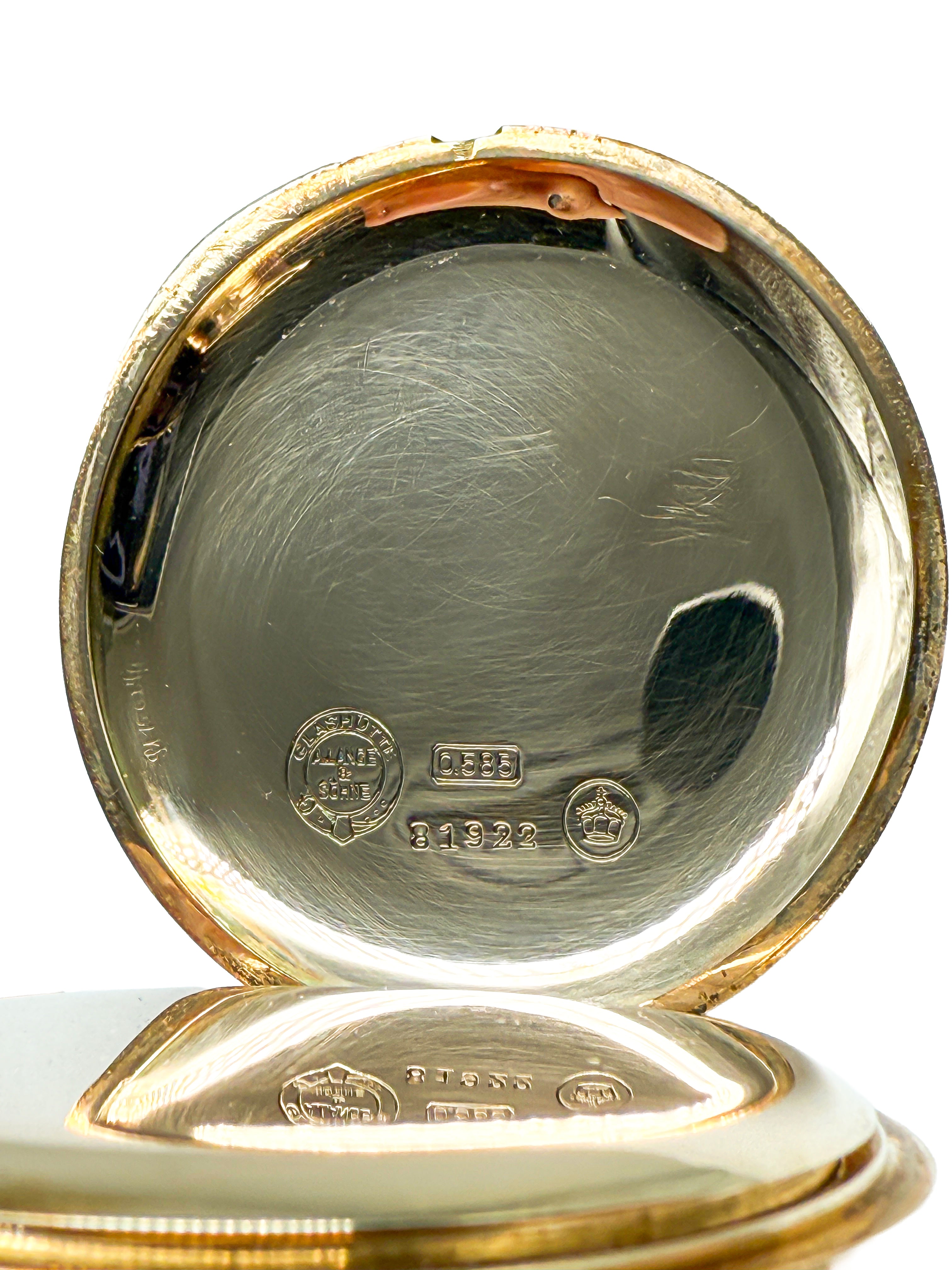 Lang & Söhne Taschenuhr Gold 14k mit Archivauszug, 1920 Verkaufsdatum