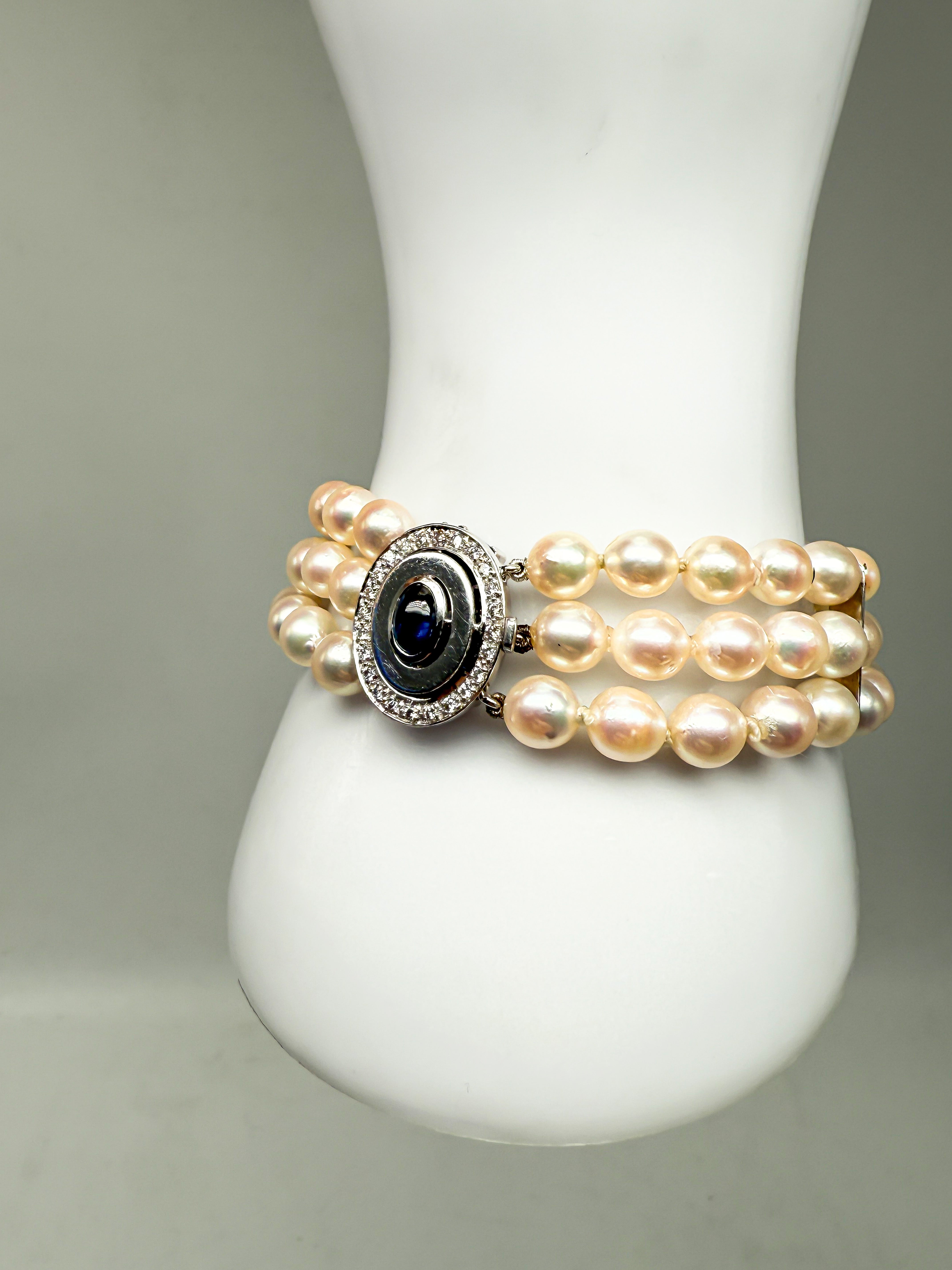 750er Weißgold; Armband mit Saphir, Diamanten und Perlen
