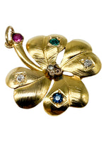 Laden Sie das Bild in den Galerie-Viewer, Anitke 14K Gelbgold Anhänger mit Diamant, Rubin, Smaragd und Saphir
