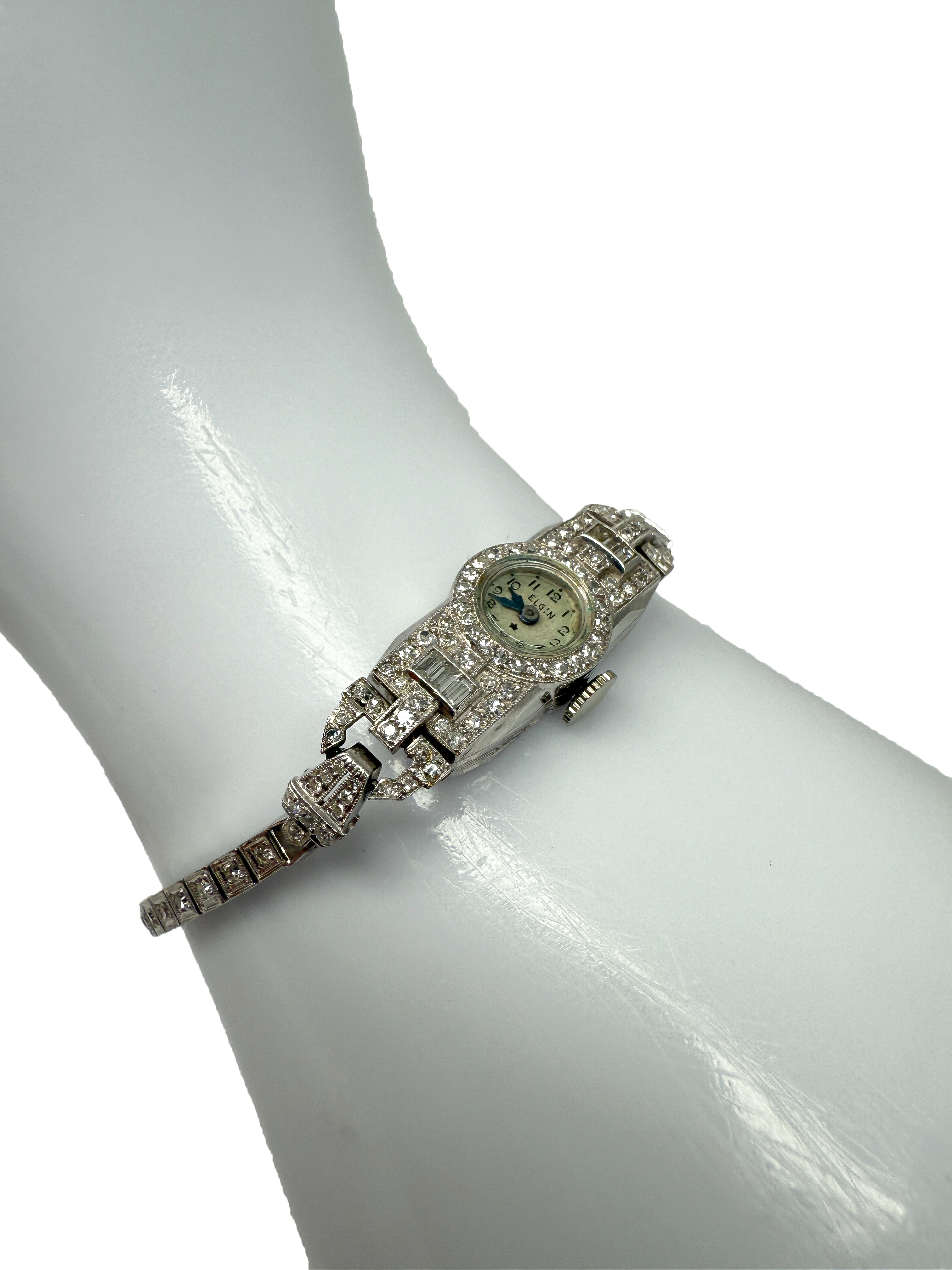 Armbanduhr, Platinum und Weißgold, mit Diamanten Art Deco