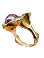 Laden Sie das Bild in den Galerie-Viewer, Fudeval 585er Gelbgold Ring mit Amethyst mit Diamanten
