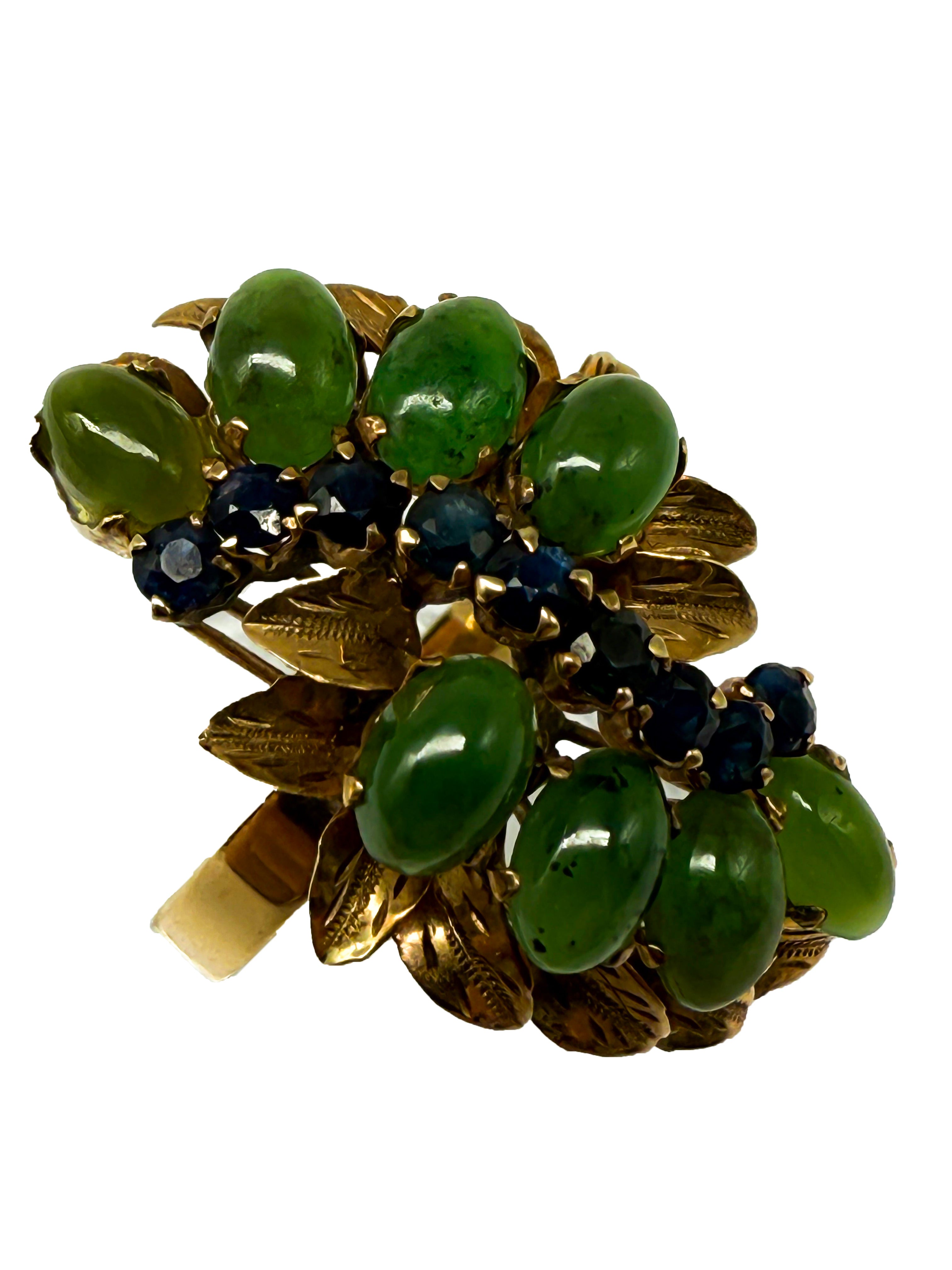 333er Gelbgold Ring mit Jade und Saphir