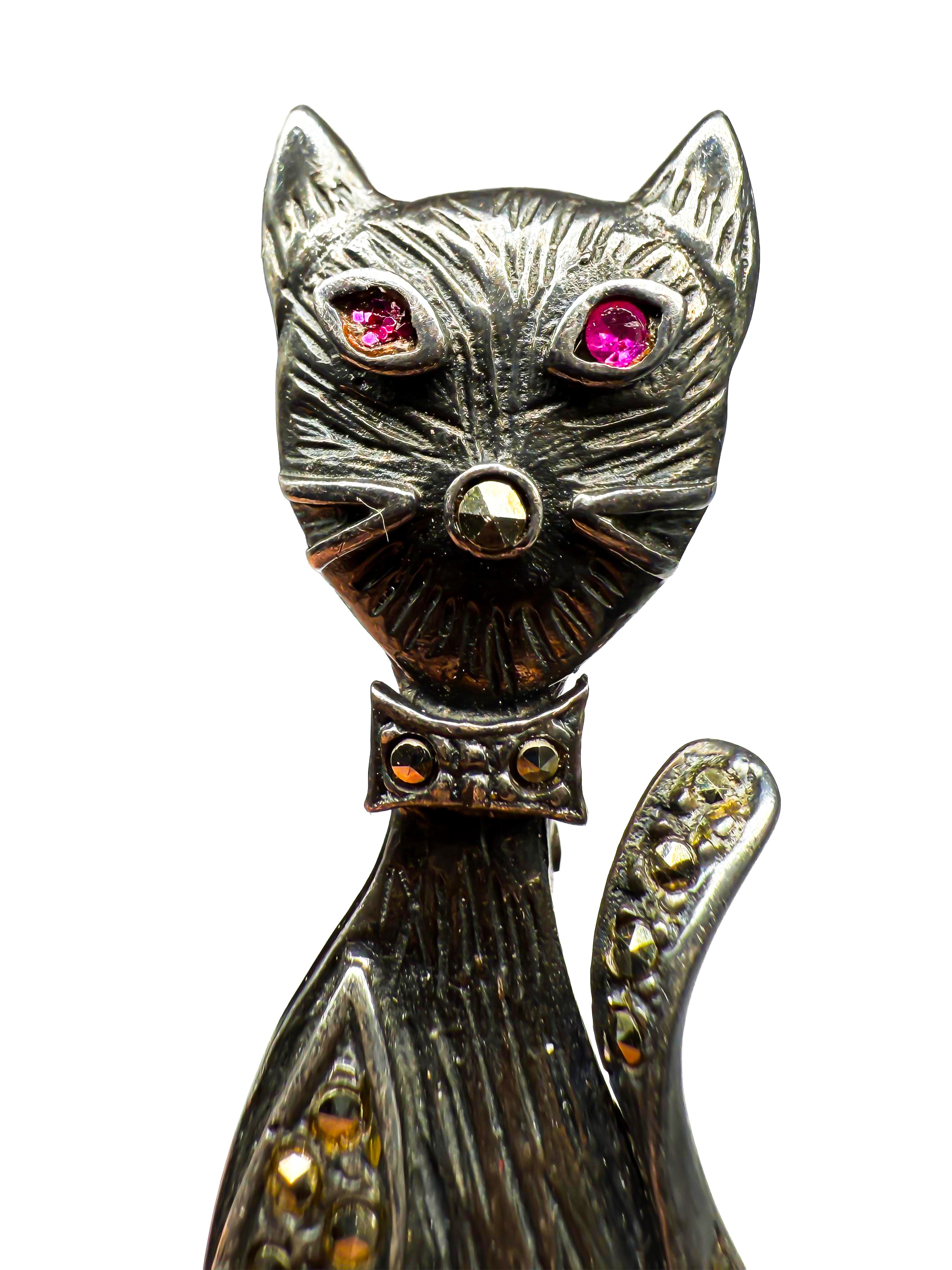 Antike Silber 925 Brosche Katzenform