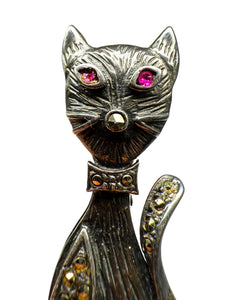 Antike Silber 925 Brosche Katzenform