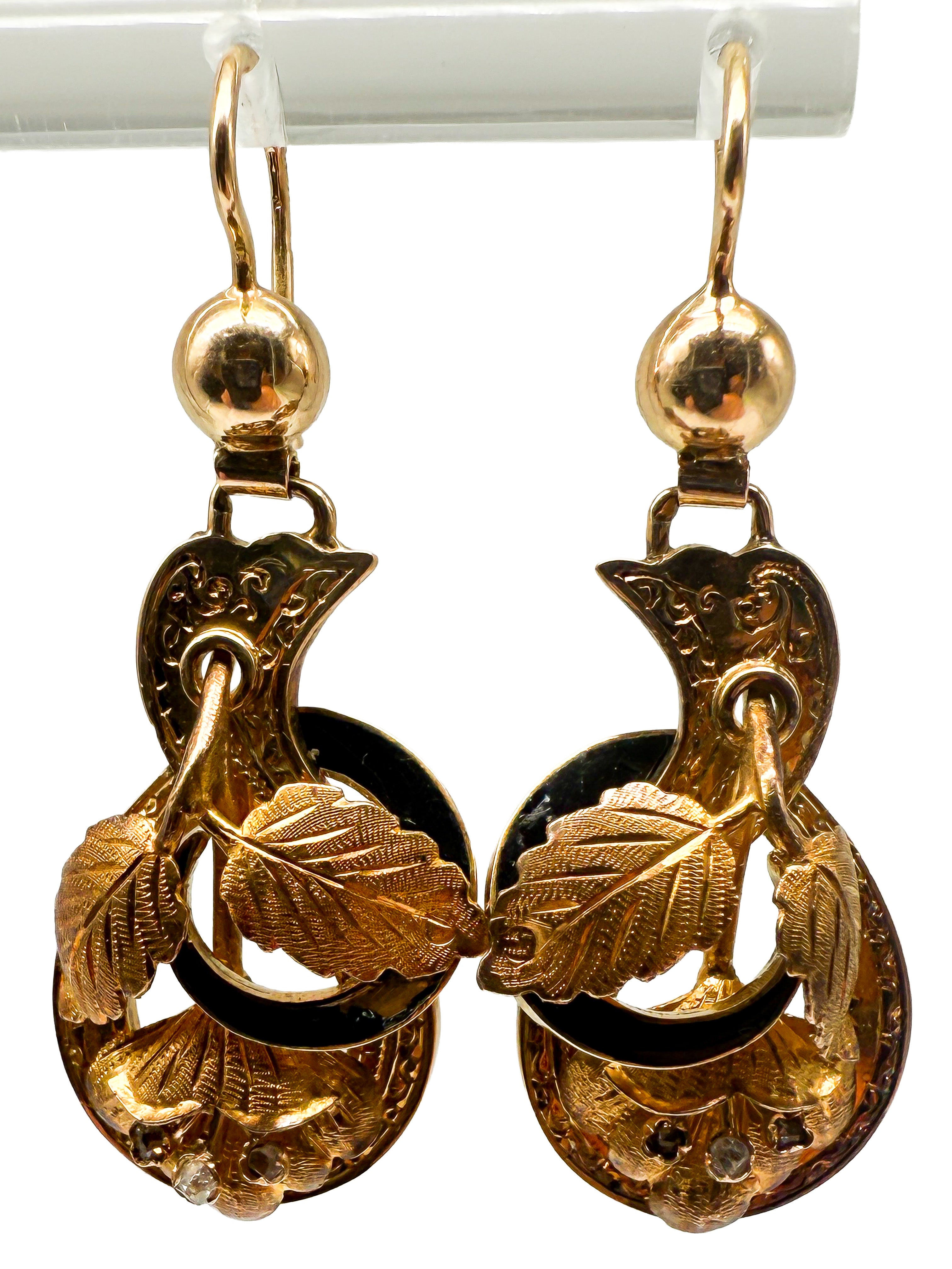Ohrringe, 585 Gelbgold mit Diamanten, viktorianisch