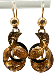 Ohrringe, 585 Gelbgold mit Diamanten, viktorianisch
