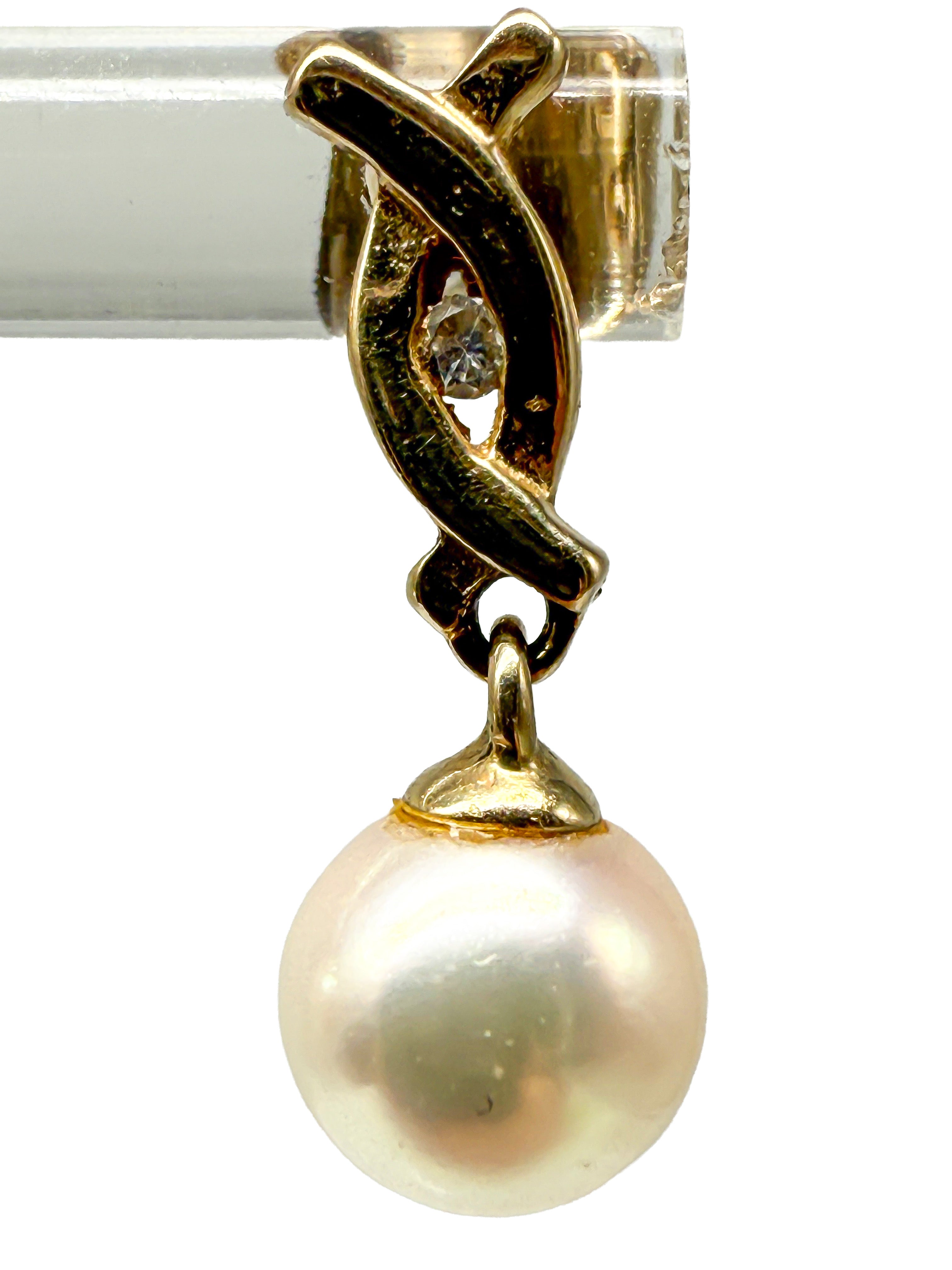 585er Gelbgold Ohrringe mit Perlen und kleinen Diamanten