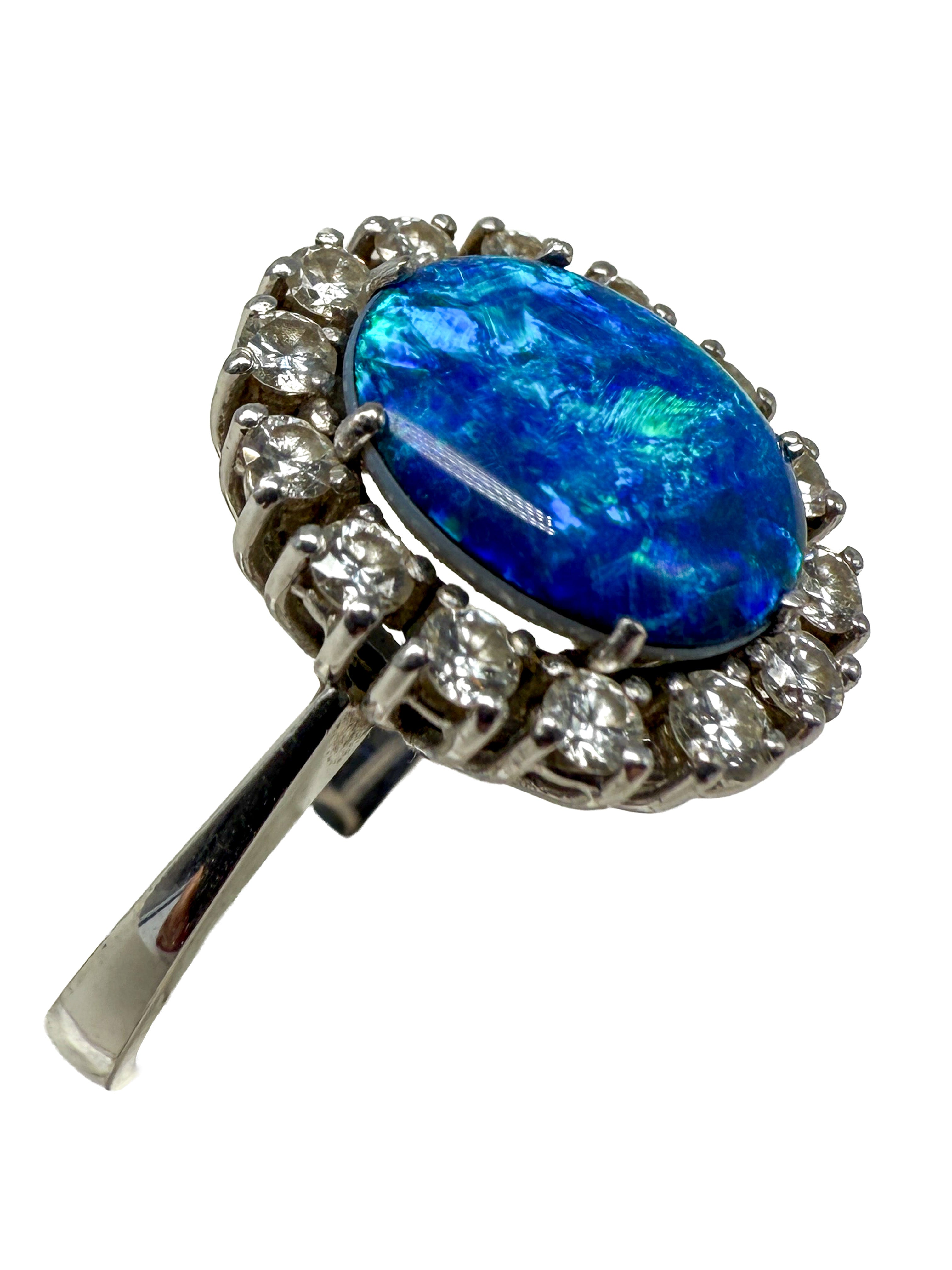 585er Weißgold Ring mit Opal und Saphir