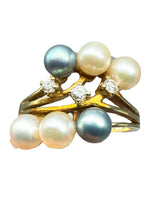Laden Sie das Bild in den Galerie-Viewer, 585er Gelbgold Ring mit Perlen und Diamanten
