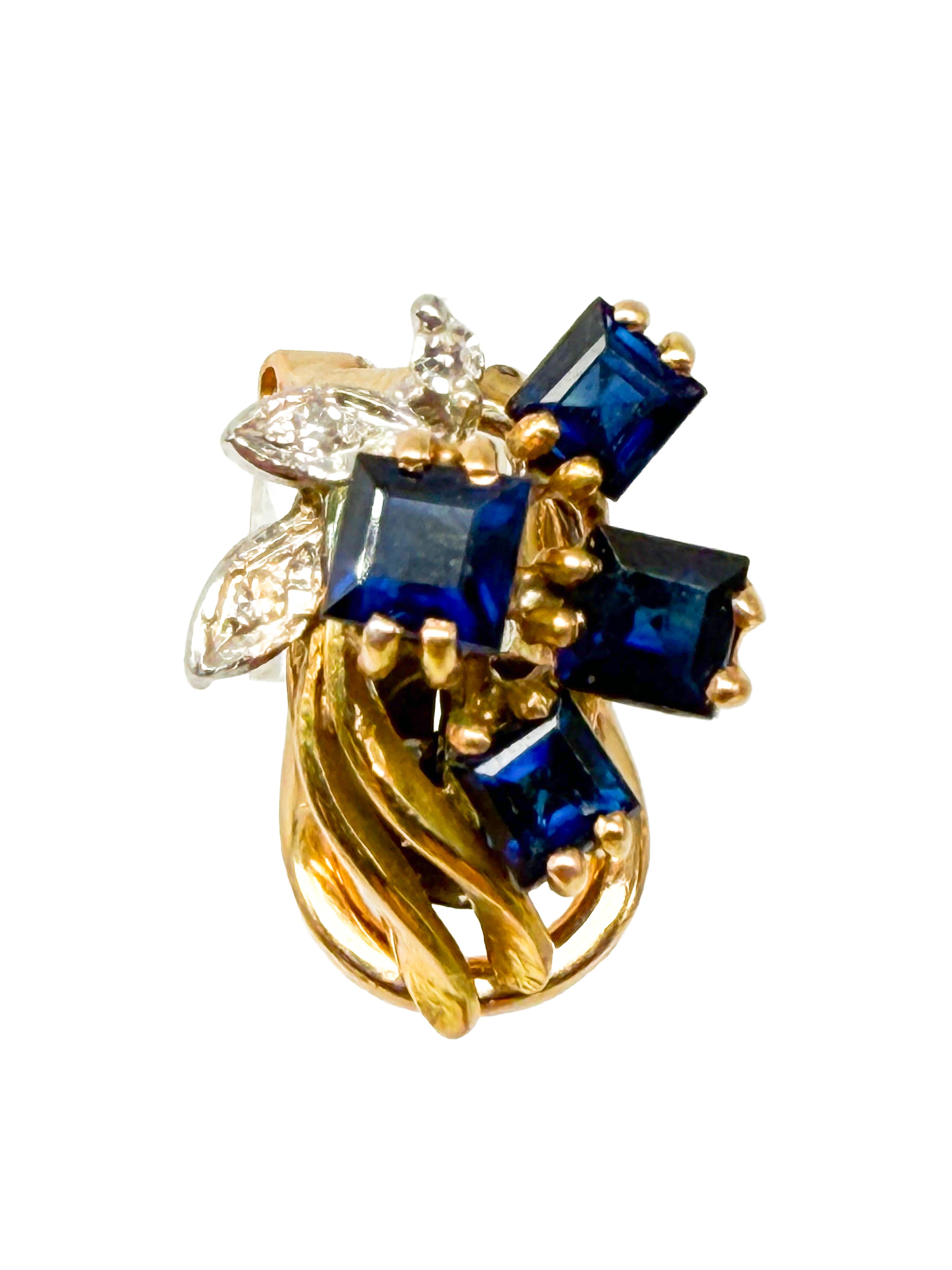 Saphir und Diamant Ohrringe, 585er Gelbgold