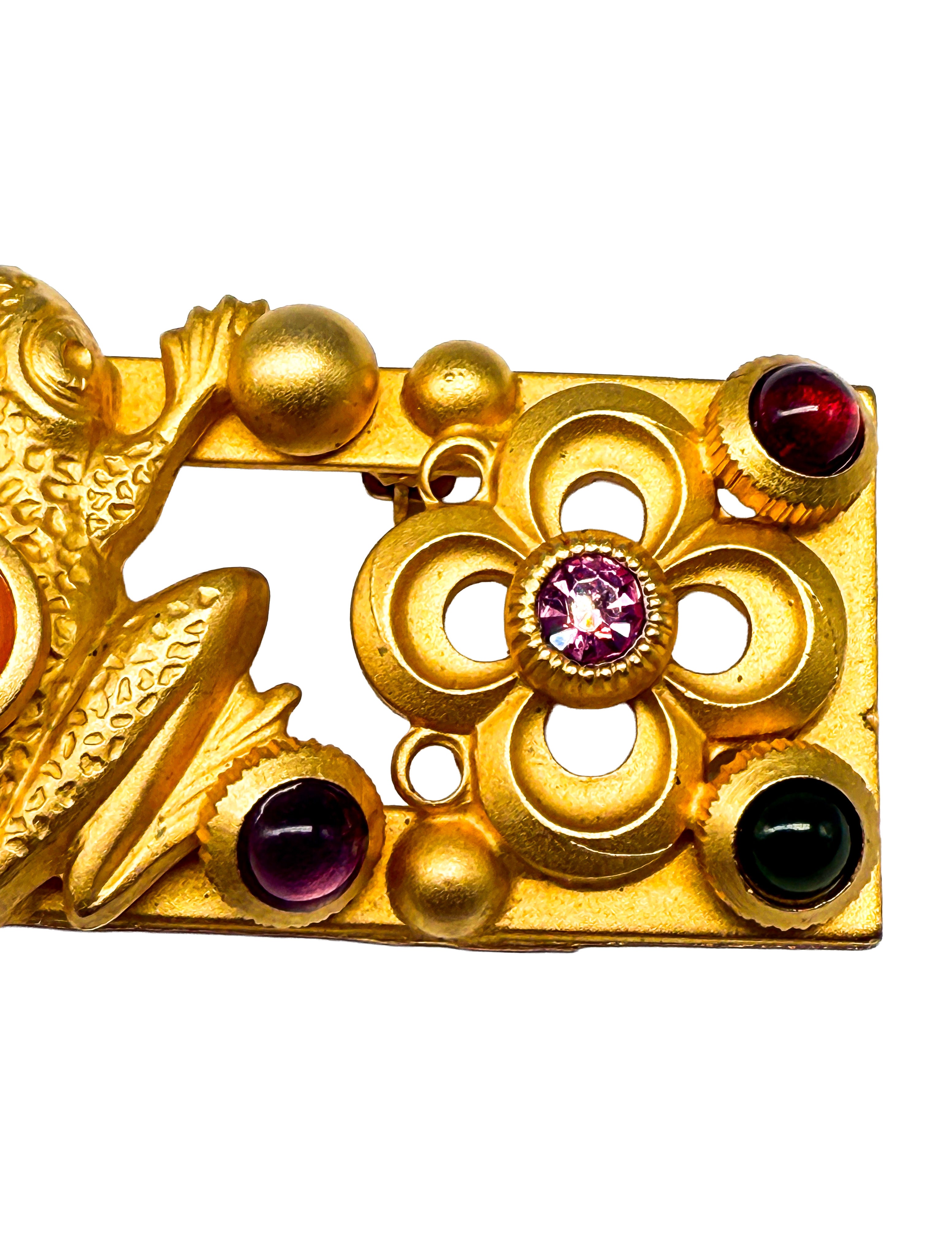 Natasha Stambouli, Modeschmuck Brosche, Frosch, vergioldet