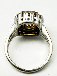 585er Weißgold Ring mit gelber Saphir