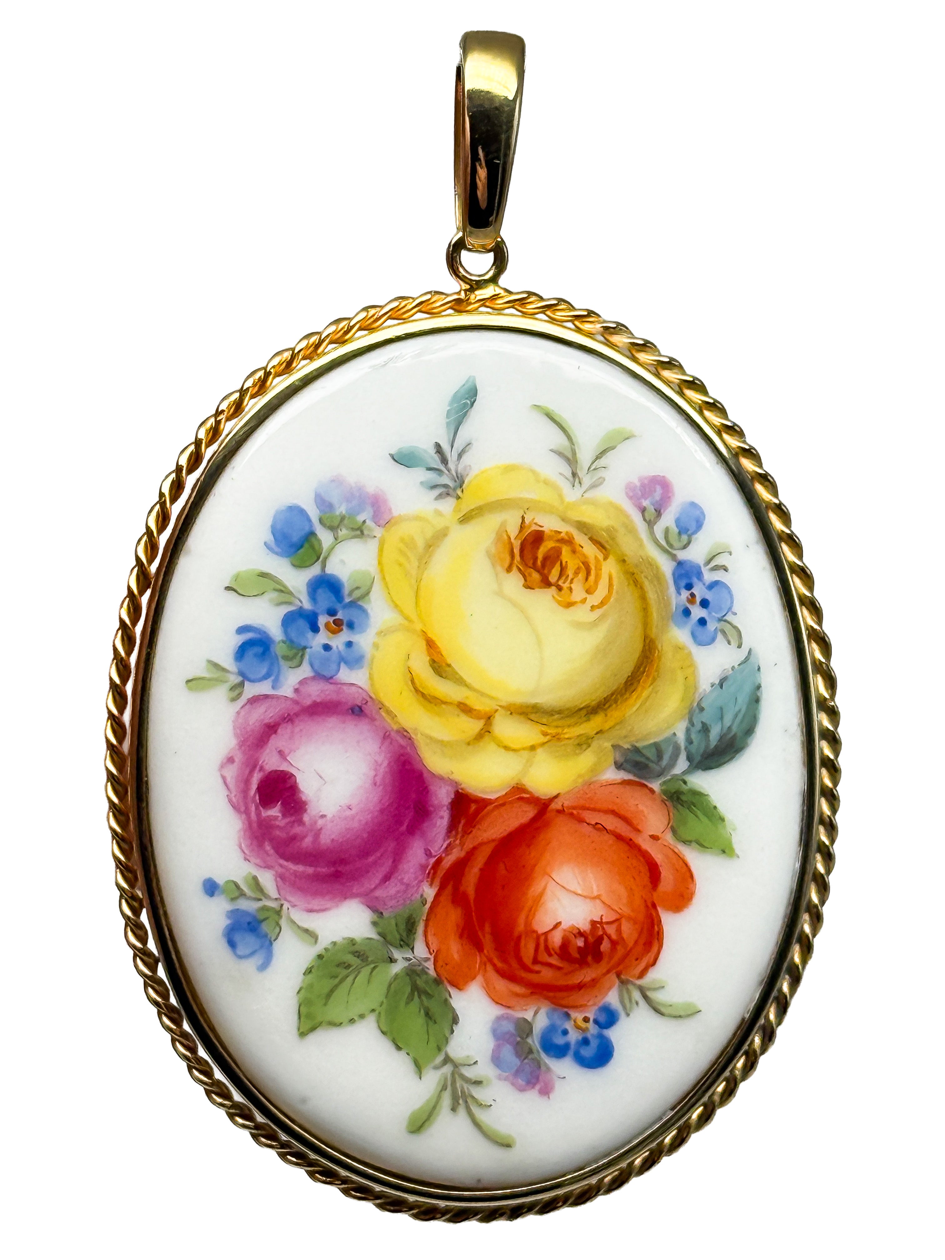 Meissen 14K Gelbgold Porzellan Anhänger
