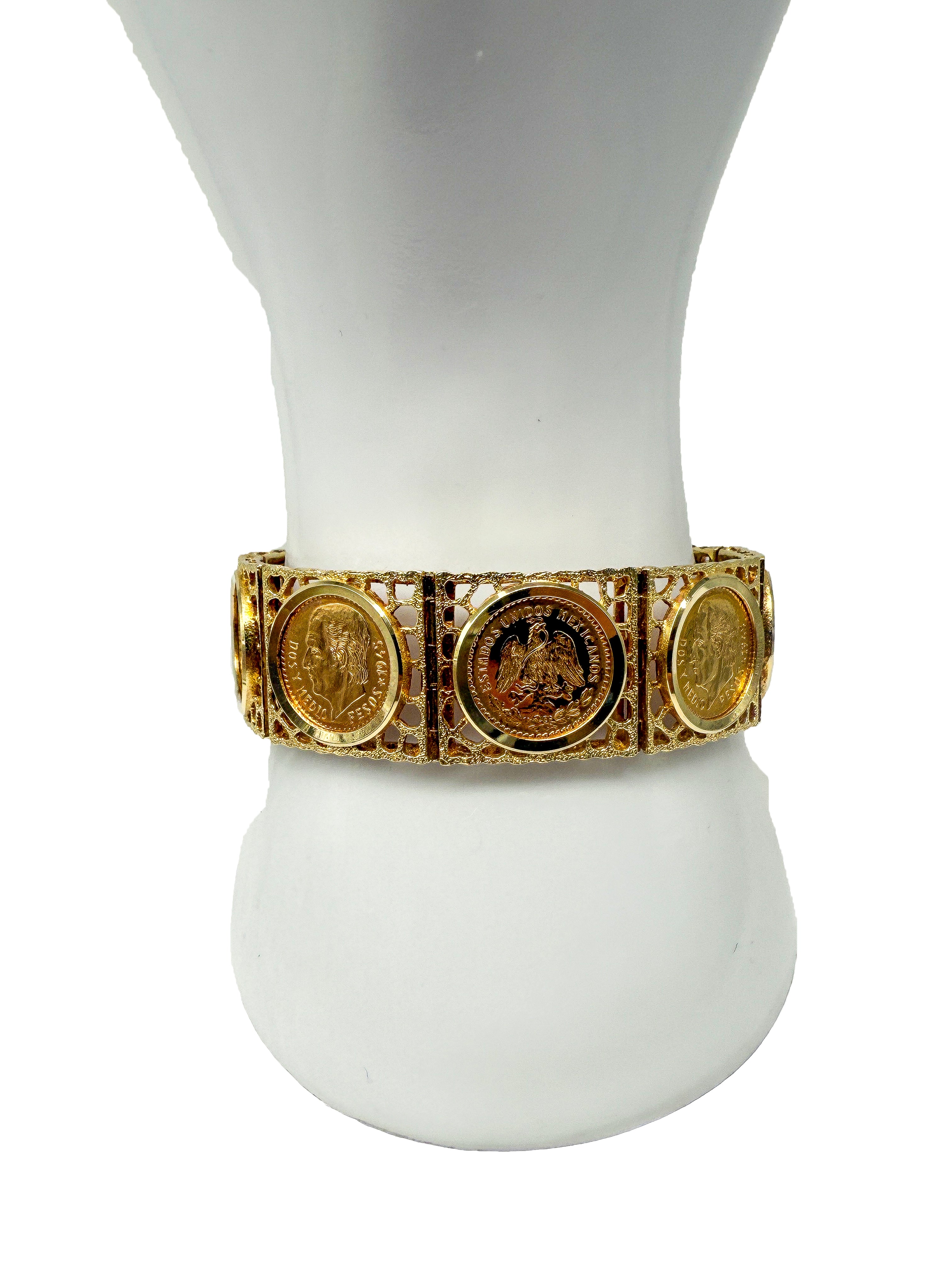 585er Gelbgold Armband mit mexikanischen 900er Gelbgold Münzen
