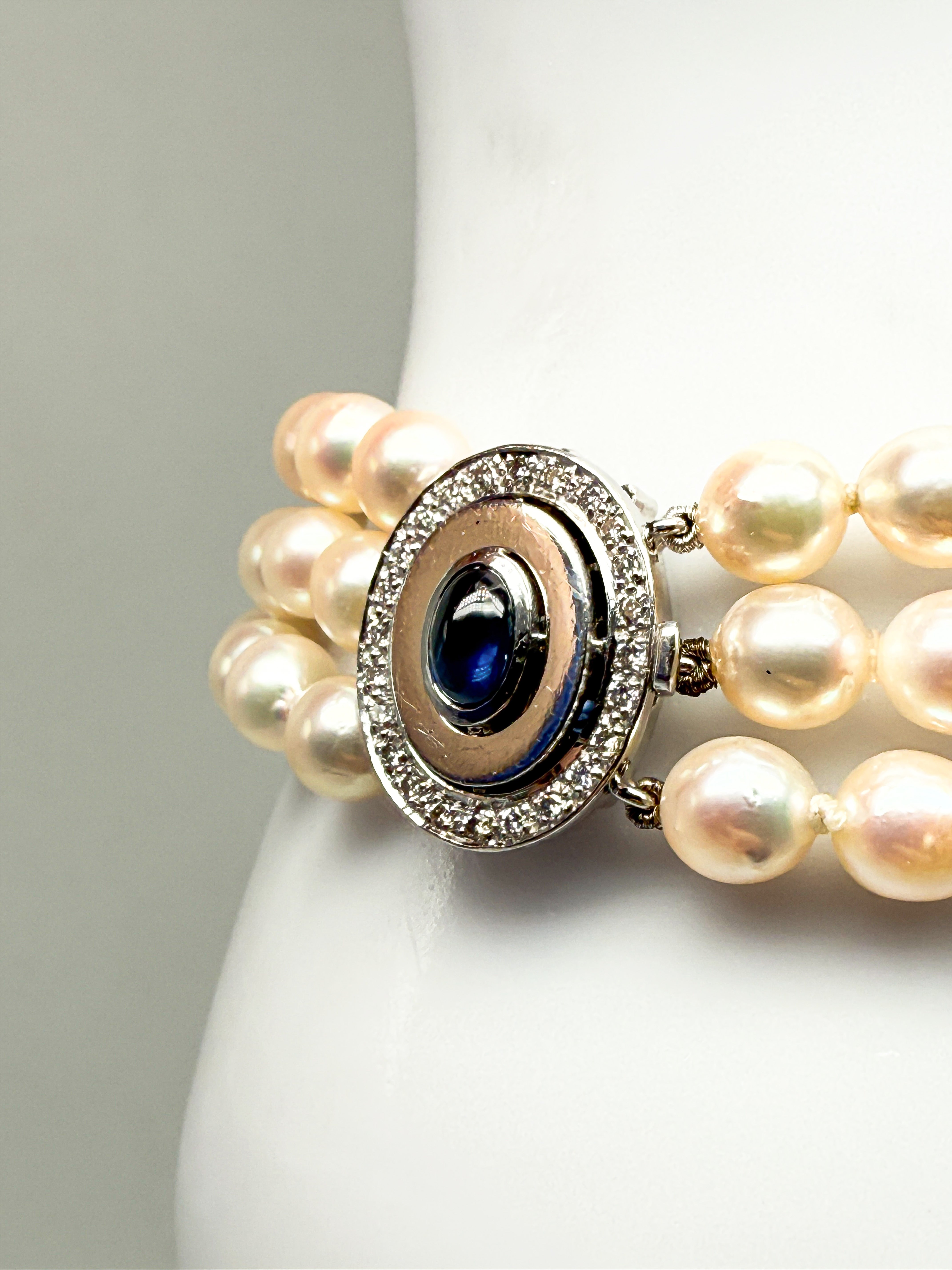 750er Weißgold; Armband mit Saphir, Diamanten und Perlen
