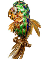 Laden Sie das Bild in den Galerie-Viewer, VINTAGE 750er GOLD EMAIL BROSCHE PAPAGEI DIAMANT RUBIN 1960er JAHRE
