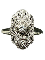 Laden Sie das Bild in den Galerie-Viewer, 14K Weißgold Art Deco Ring mit Diamanten
