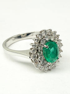 Ring 750er Weißgold mit Diamanten und Smaragd