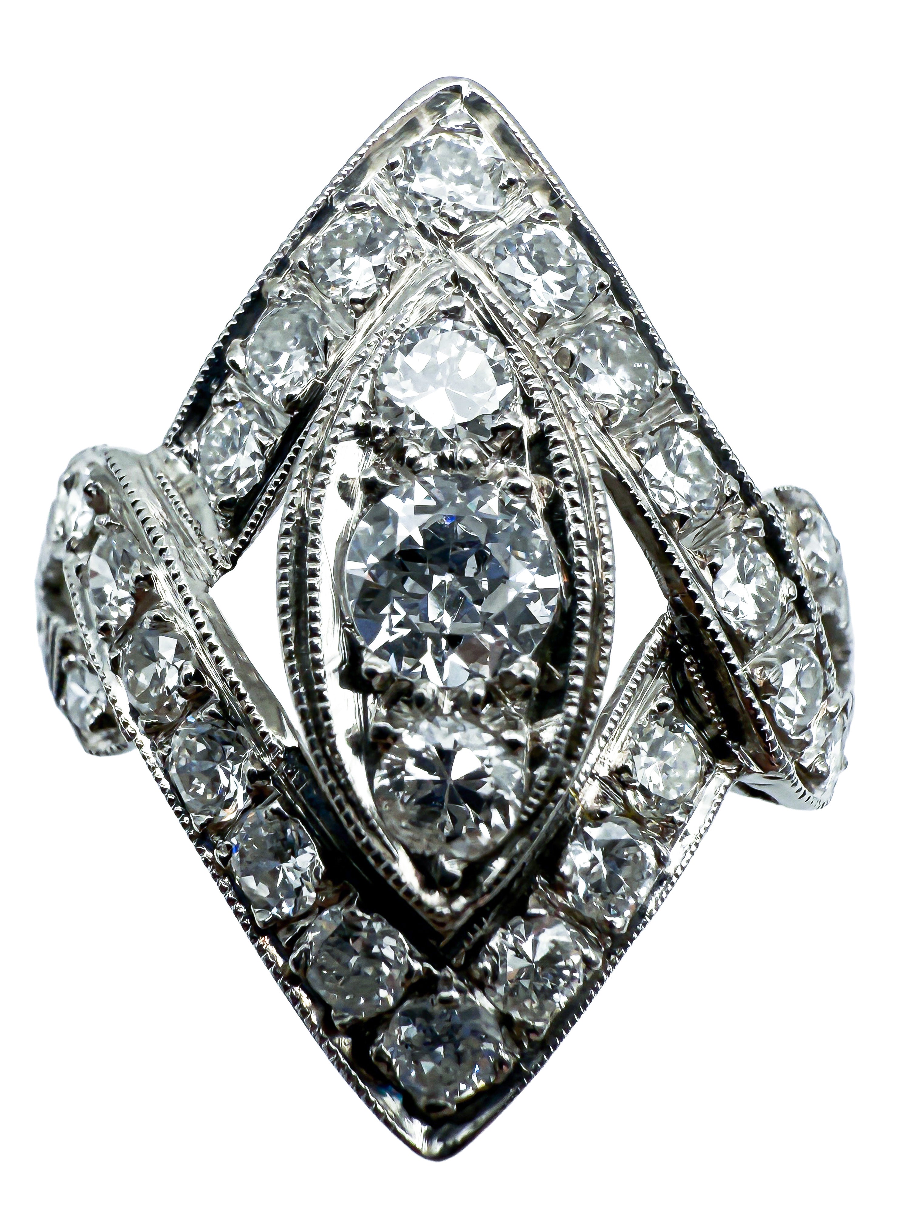 950er Art Deco Platin-Ring mit Diamanten