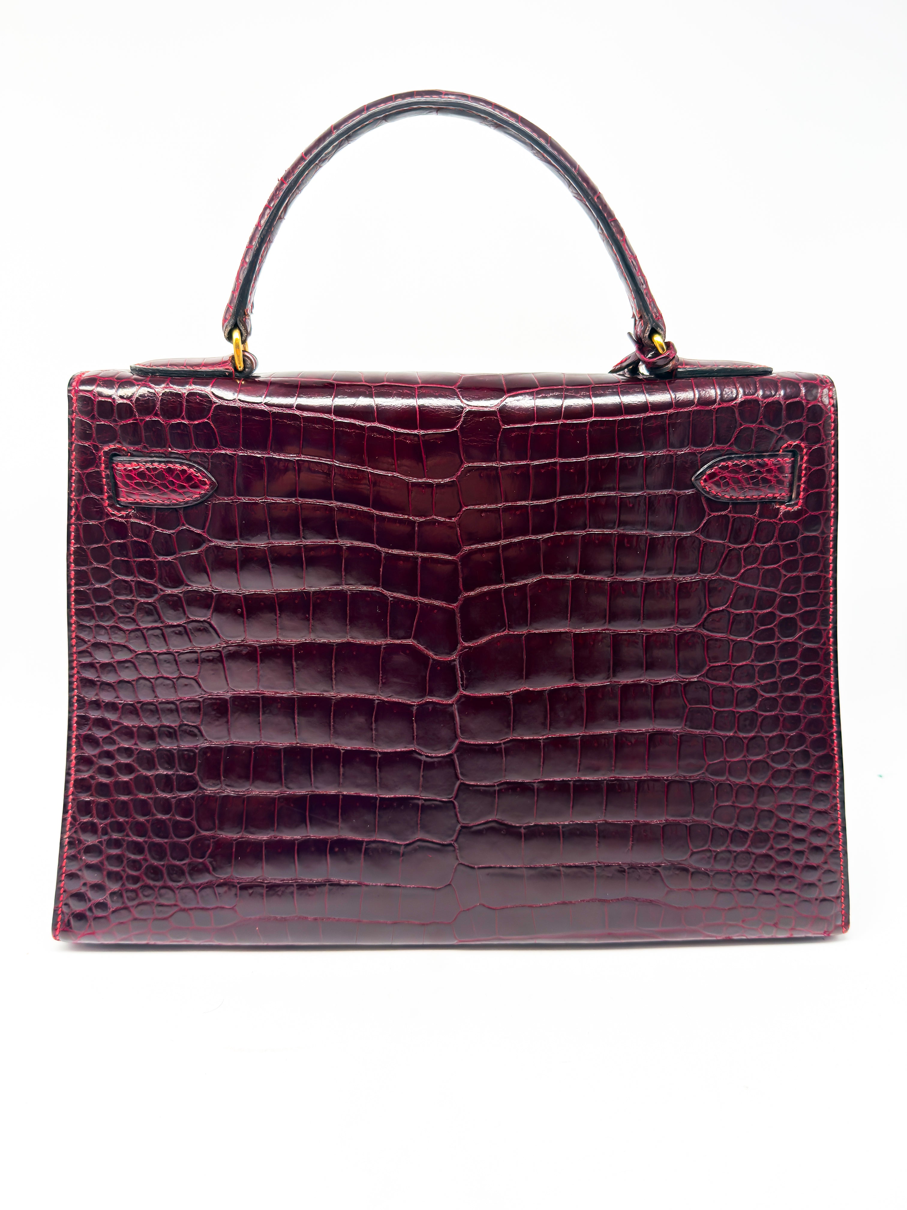 Hermes Kelly 32 Sellier Rouge H / Bordeaux hochglanz-Krokodilleder