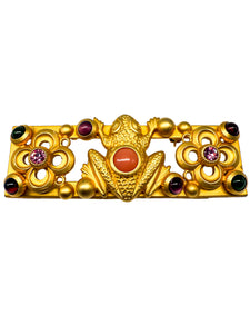 Natasha Stambouli, Modeschmuck Brosche, Frosch, vergioldet