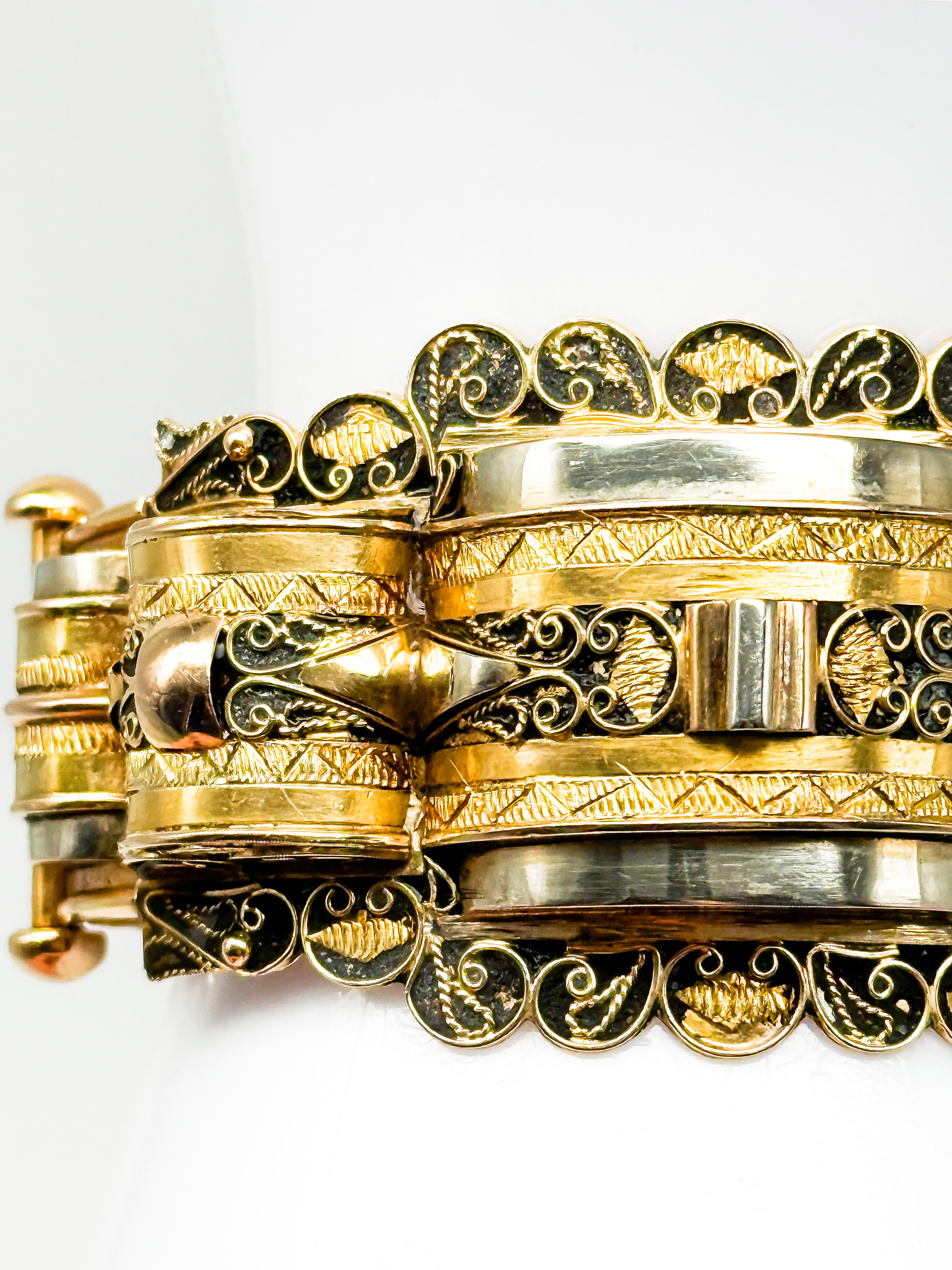 750er Gelbgold Armband, viktorianische Zeit, schwarze Email, 1850-1880