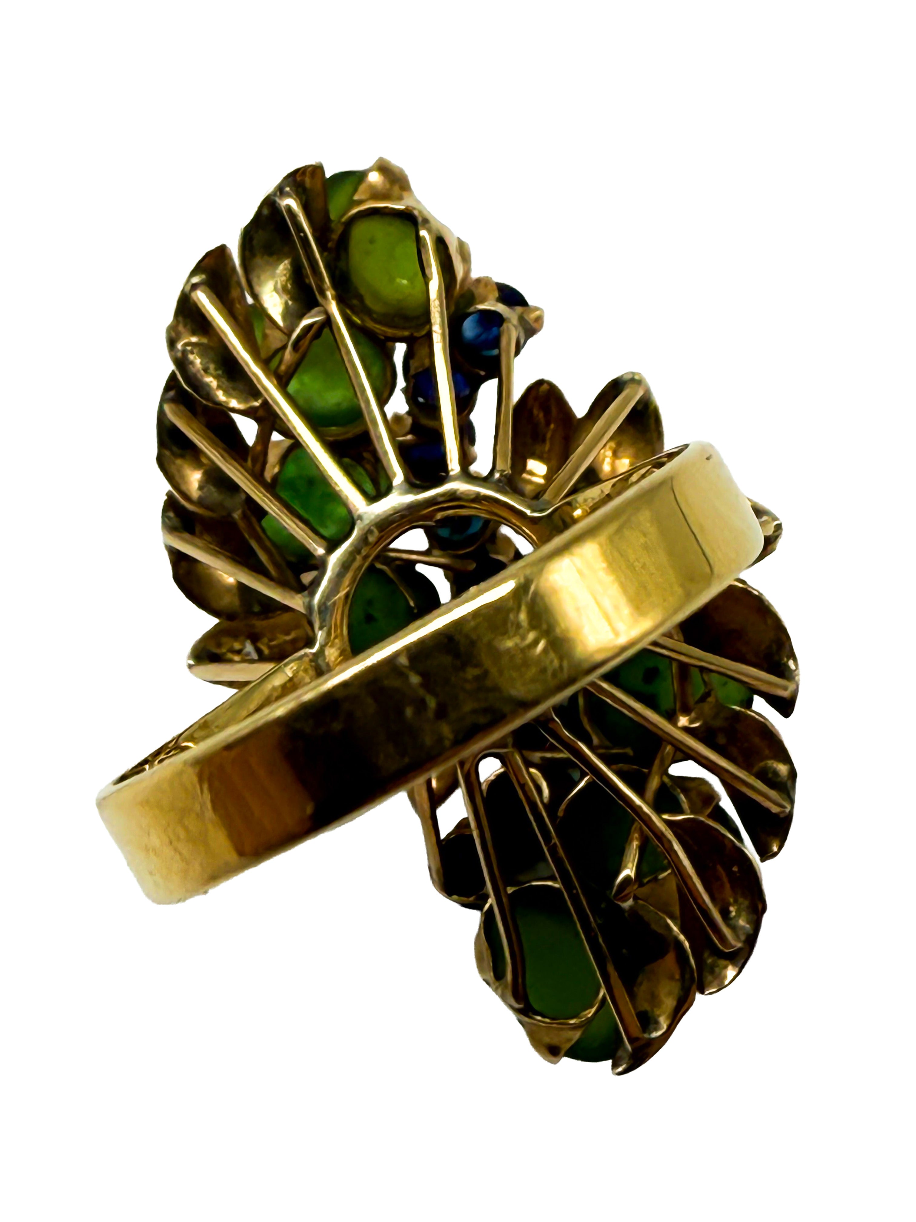 333er Gelbgold Ring mit Jade und Saphir