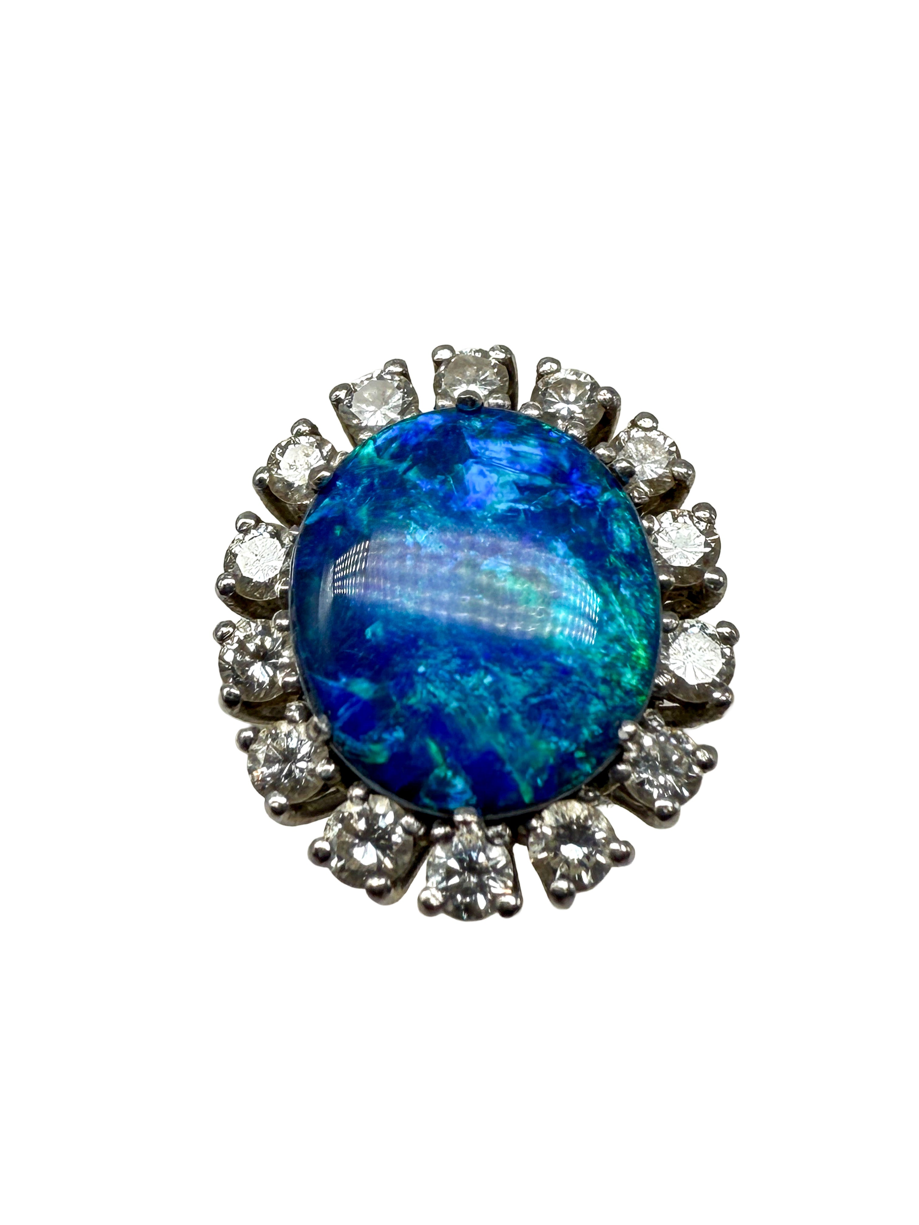 585er Weißgold Ring mit Opal und Saphir