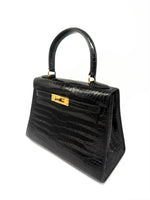 Laden Sie das Bild in den Galerie-Viewer, Hermes Kelly Mini Damenhandtasche Krokodilleder Schwarz
