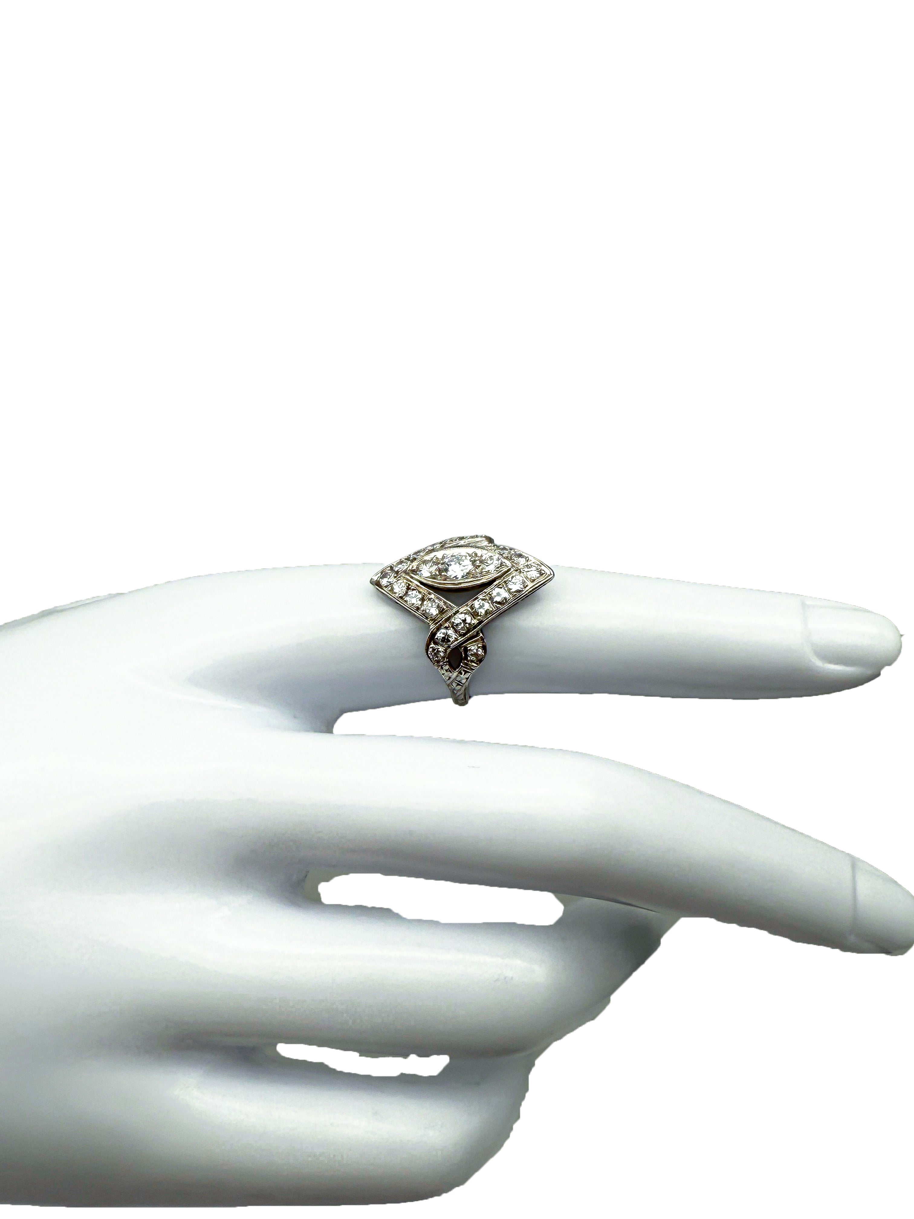 950er Art Deco Platin-Ring mit Diamanten