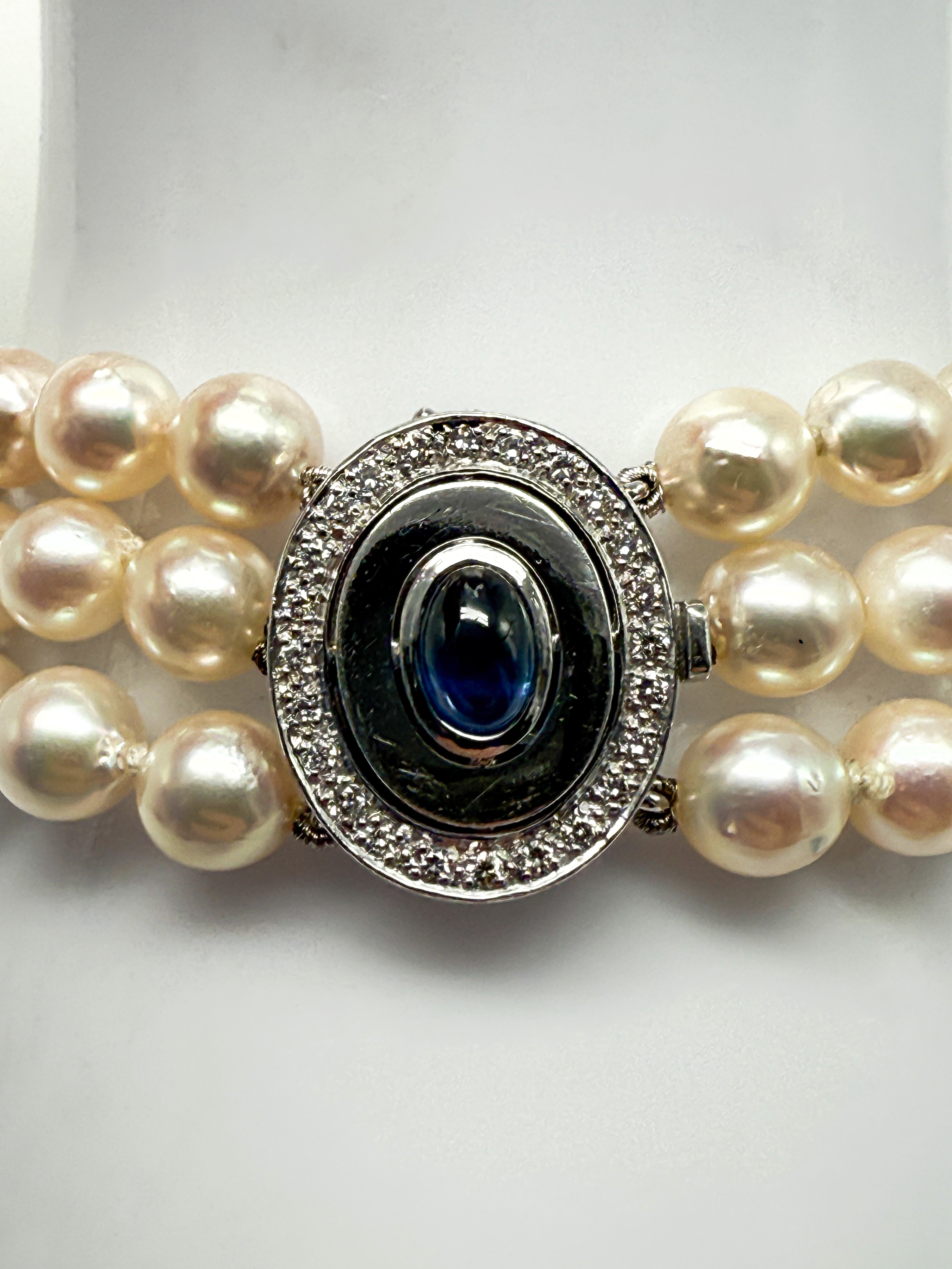 750er Weißgold; Armband mit Saphir, Diamanten und Perlen