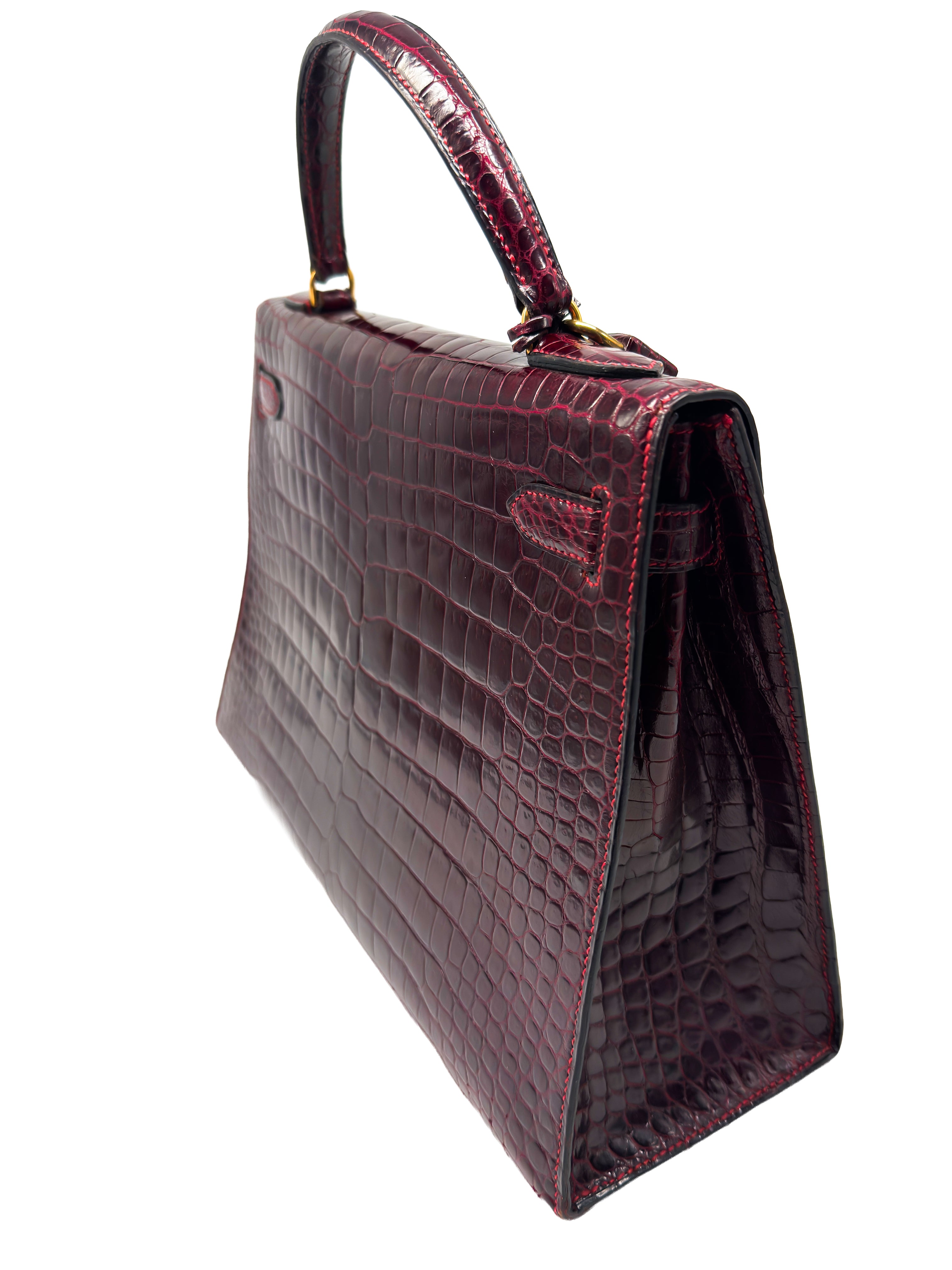 Hermes Kelly 32 Sellier Rouge H / Bordeaux hochglanz-Krokodilleder