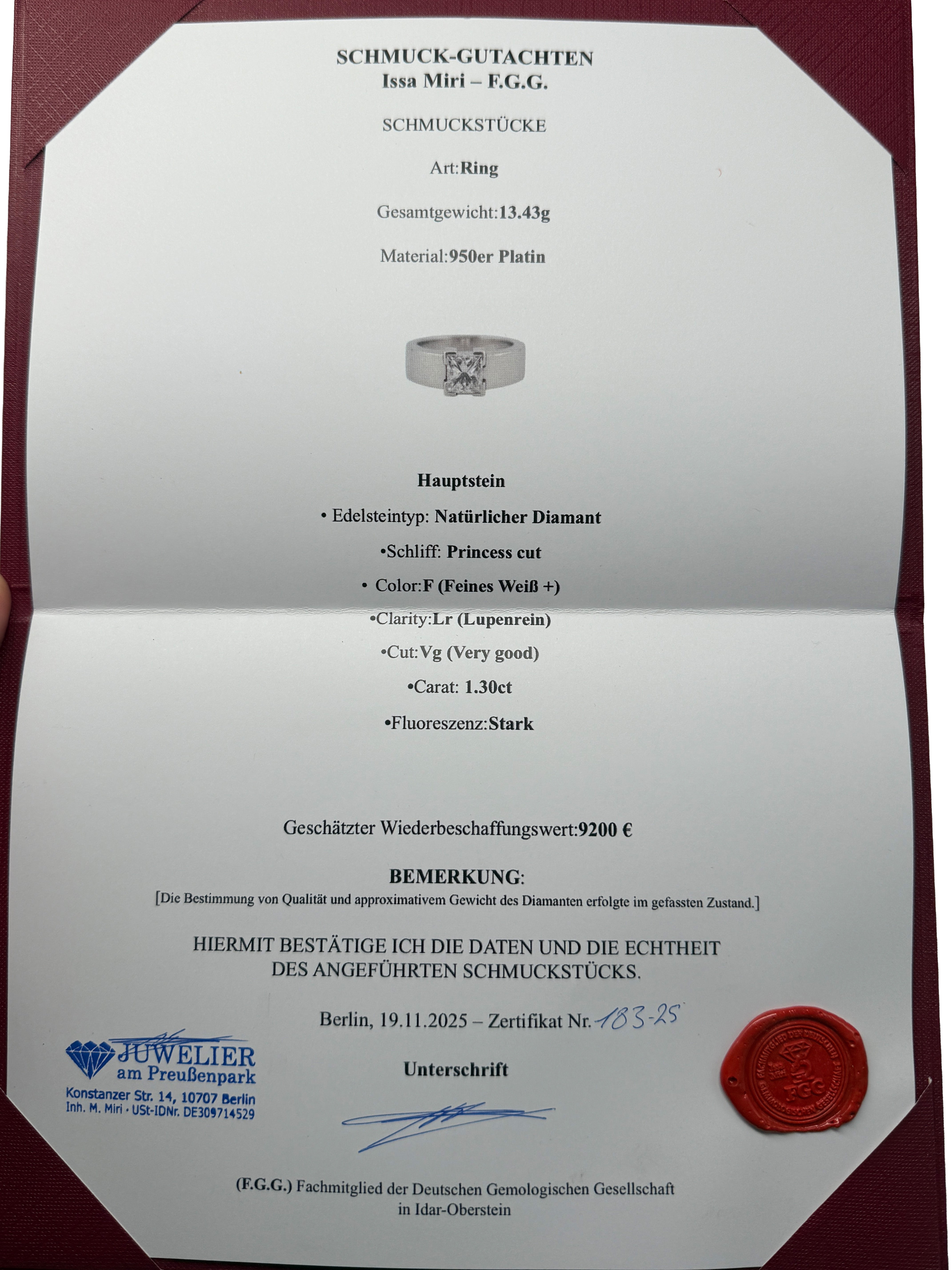 Ring Platin 950er mit Diamanten mit Zertifikat