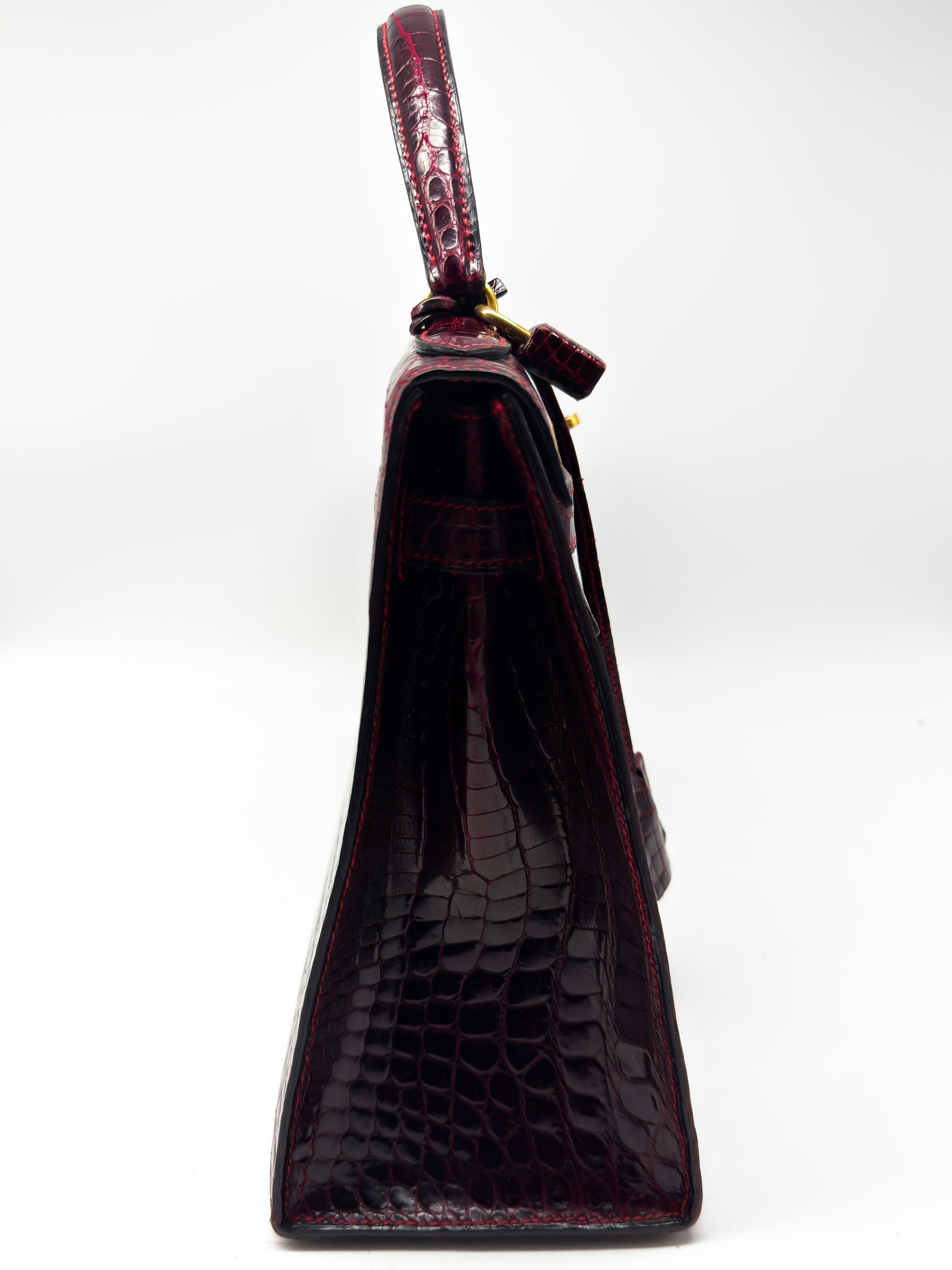 Hermes Kelly 32 Sellier Rouge H / Bordeaux hochglanz-Krokodilleder