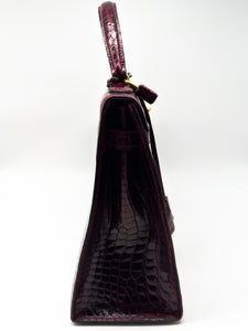 Hermes Kelly 32 Sellier Rouge H / Bordeaux hochglanz-Krokodilleder