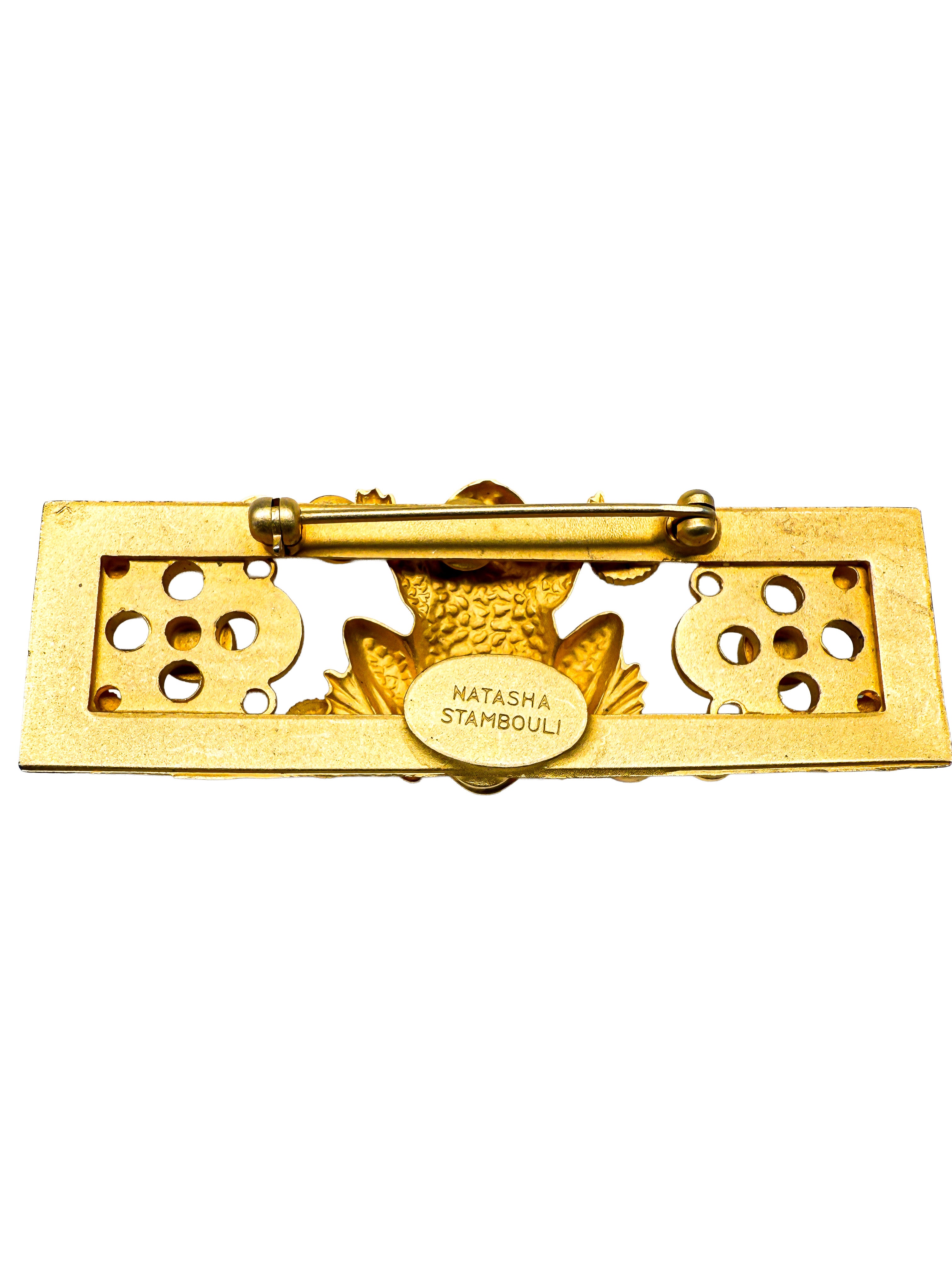 Natasha Stambouli, Modeschmuck Brosche, Frosch, vergioldet