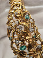 Laden Sie das Bild in den Galerie-Viewer, Antiker Gold-Armreif mit Smaragden und Diamanten - Historismus - 14K
