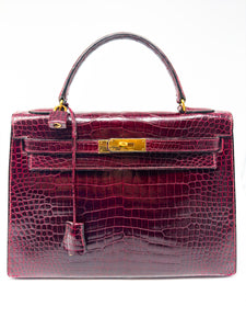 Hermes Kelly 32 Sellier Rouge H / Bordeaux hochglanz-Krokodilleder