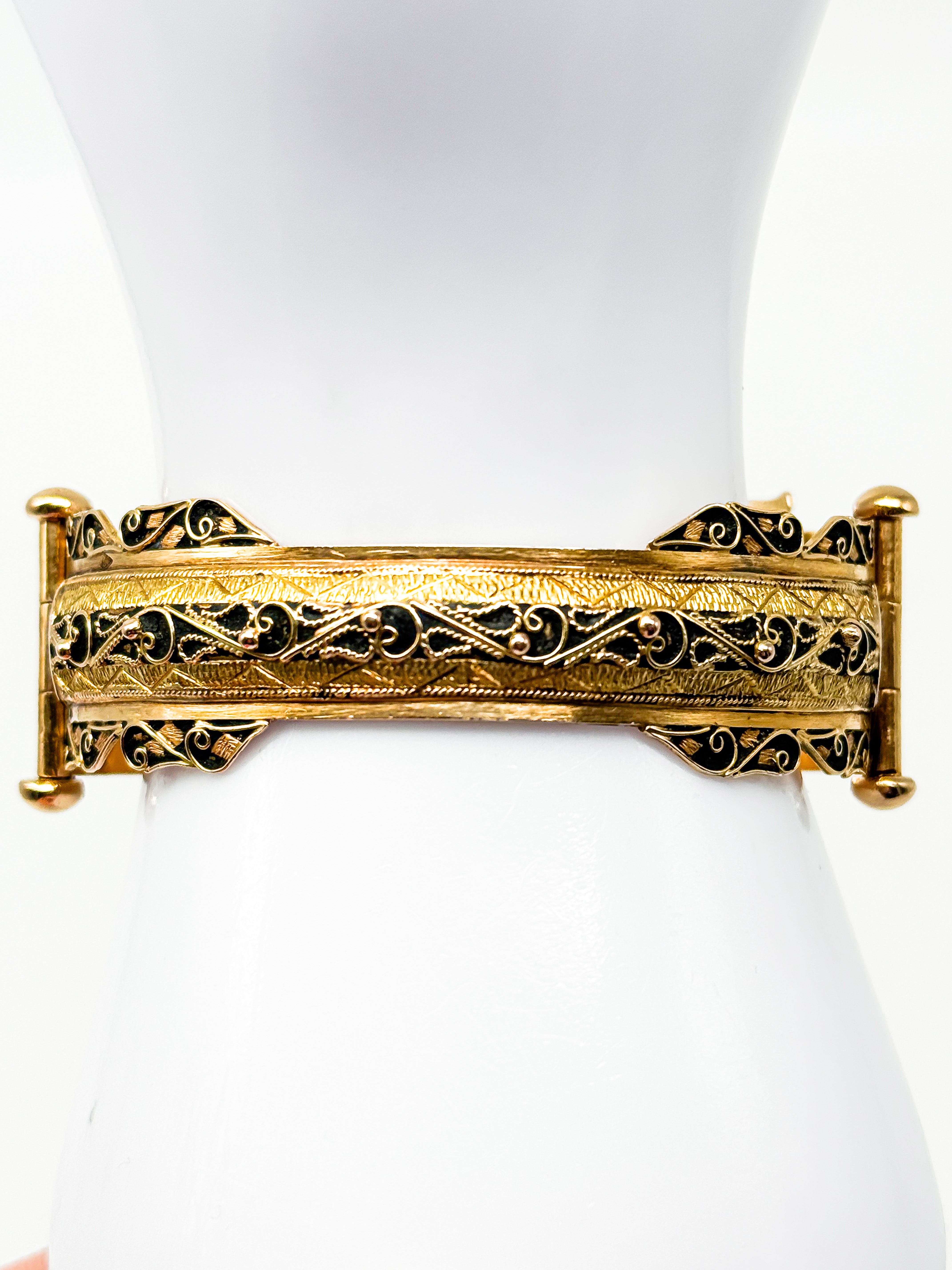 750er Gelbgold Armband, viktorianische Zeit, schwarze Email, 1850-1880
