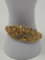 Laden Sie das Bild in den Galerie-Viewer, Antiker Gold-Armreif mit Smaragden und Diamanten - Historismus - 14K
