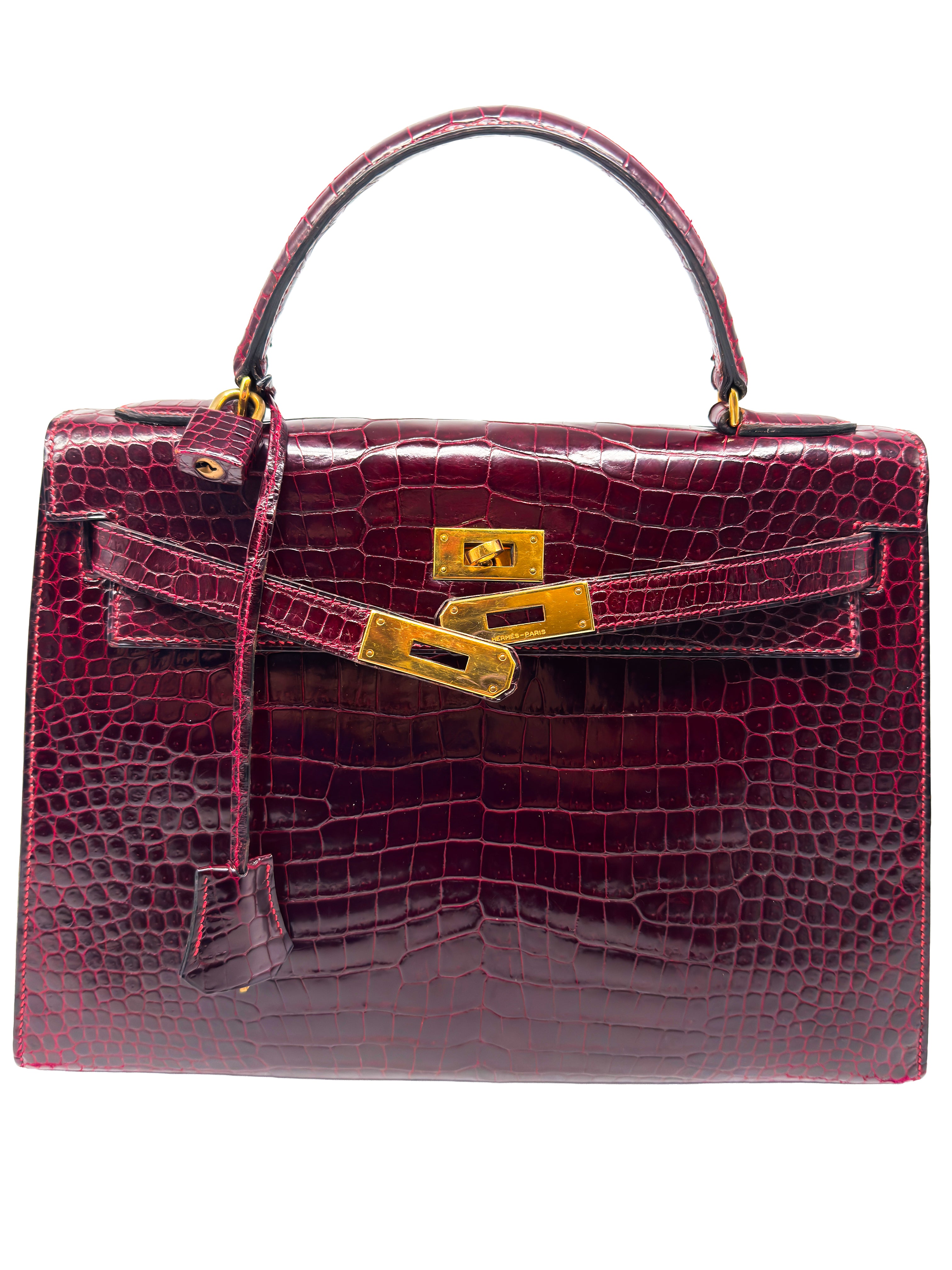Hermes Kelly 32 Sellier Rouge H / Bordeaux hochglanz-Krokodilleder