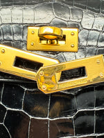 Laden Sie das Bild in den Galerie-Viewer, Hermes Kelly Mini Damenhandtasche Krokodilleder Schwarz
