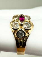 Laden Sie das Bild in den Galerie-Viewer, Gelbgold 585er Ring mit Rubin und Diamanten
