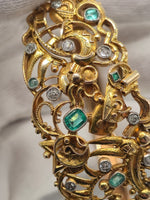 Laden Sie das Bild in den Galerie-Viewer, Antiker Gold-Armreif mit Smaragden und Diamanten - Historismus - 14K
