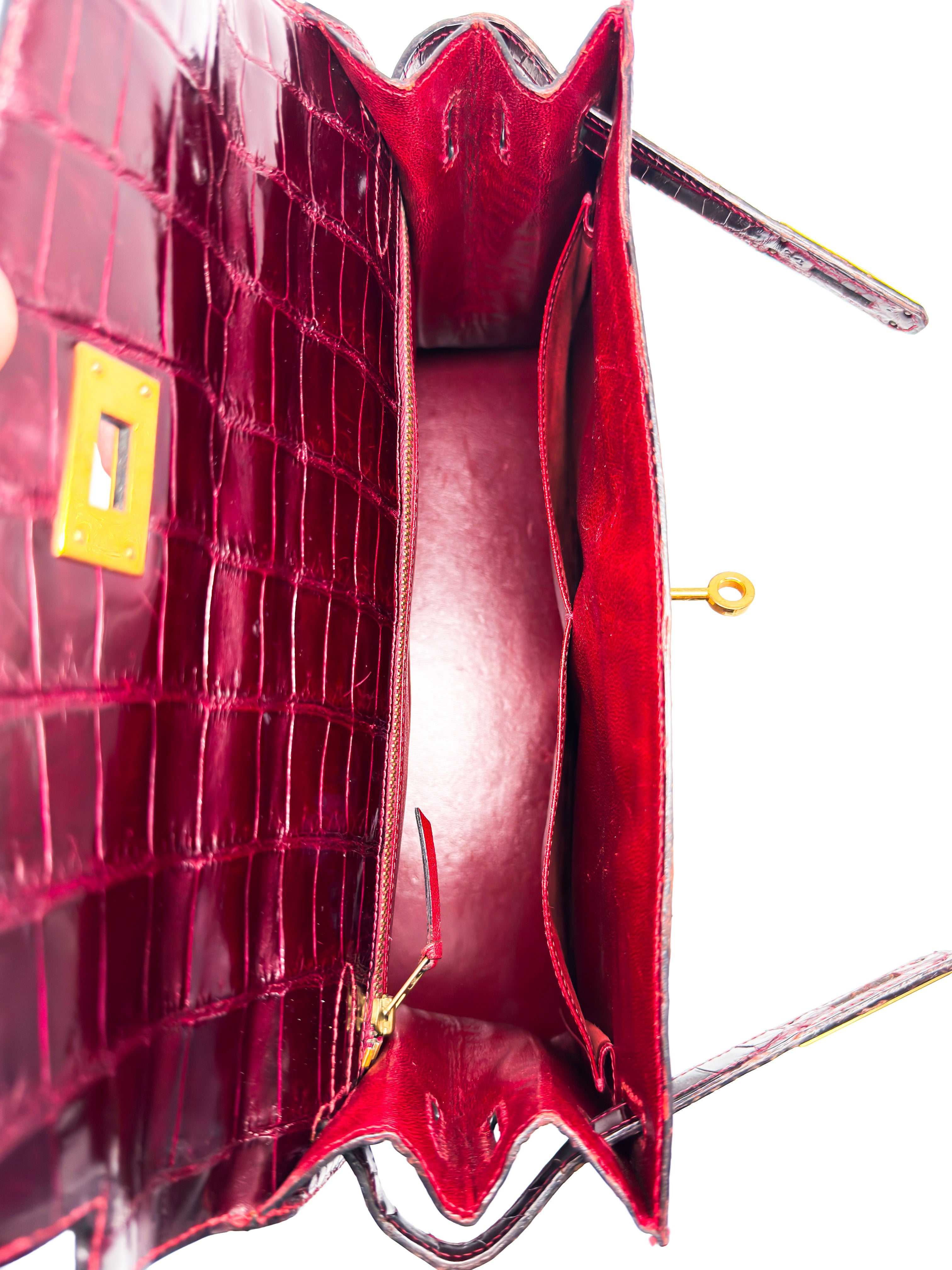 Hermes Kelly 32 Sellier Rouge H / Bordeaux hochglanz-Krokodilleder